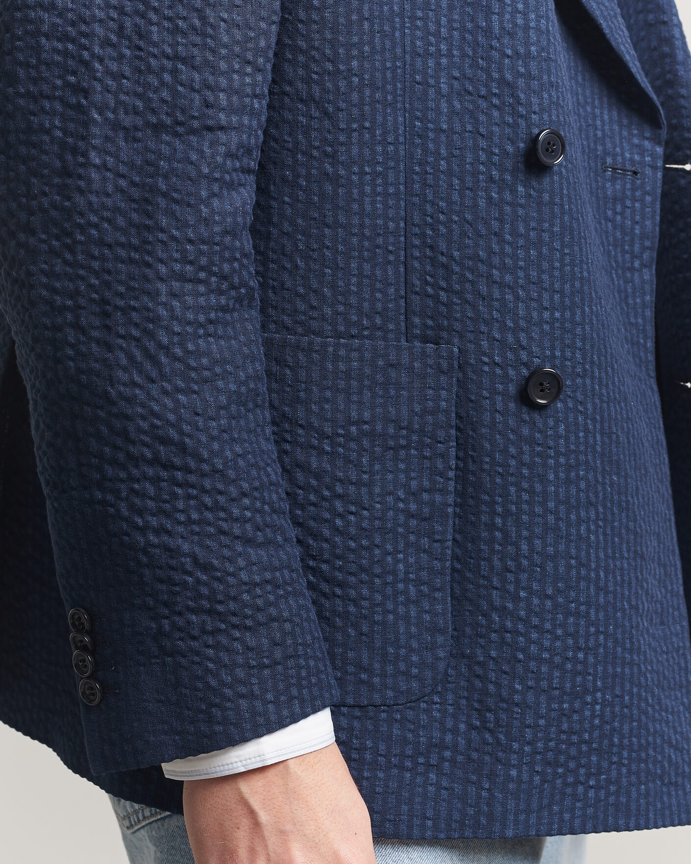 Hombres | Blazers | Gant | Linen Indigo Seersucker Blazer Bid Blue