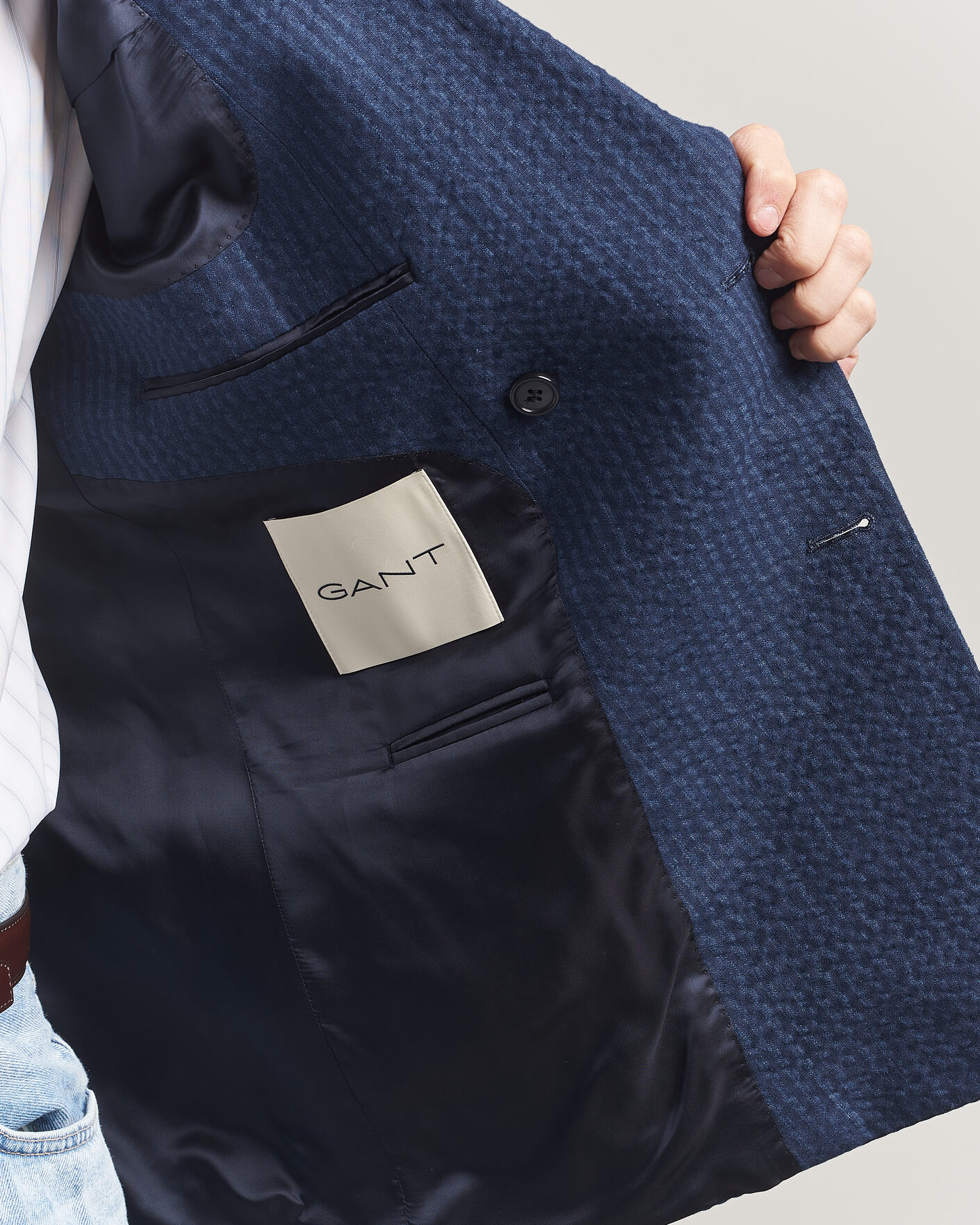 Hombres | Blazers | Gant | Linen Indigo Seersucker Blazer Bid Blue