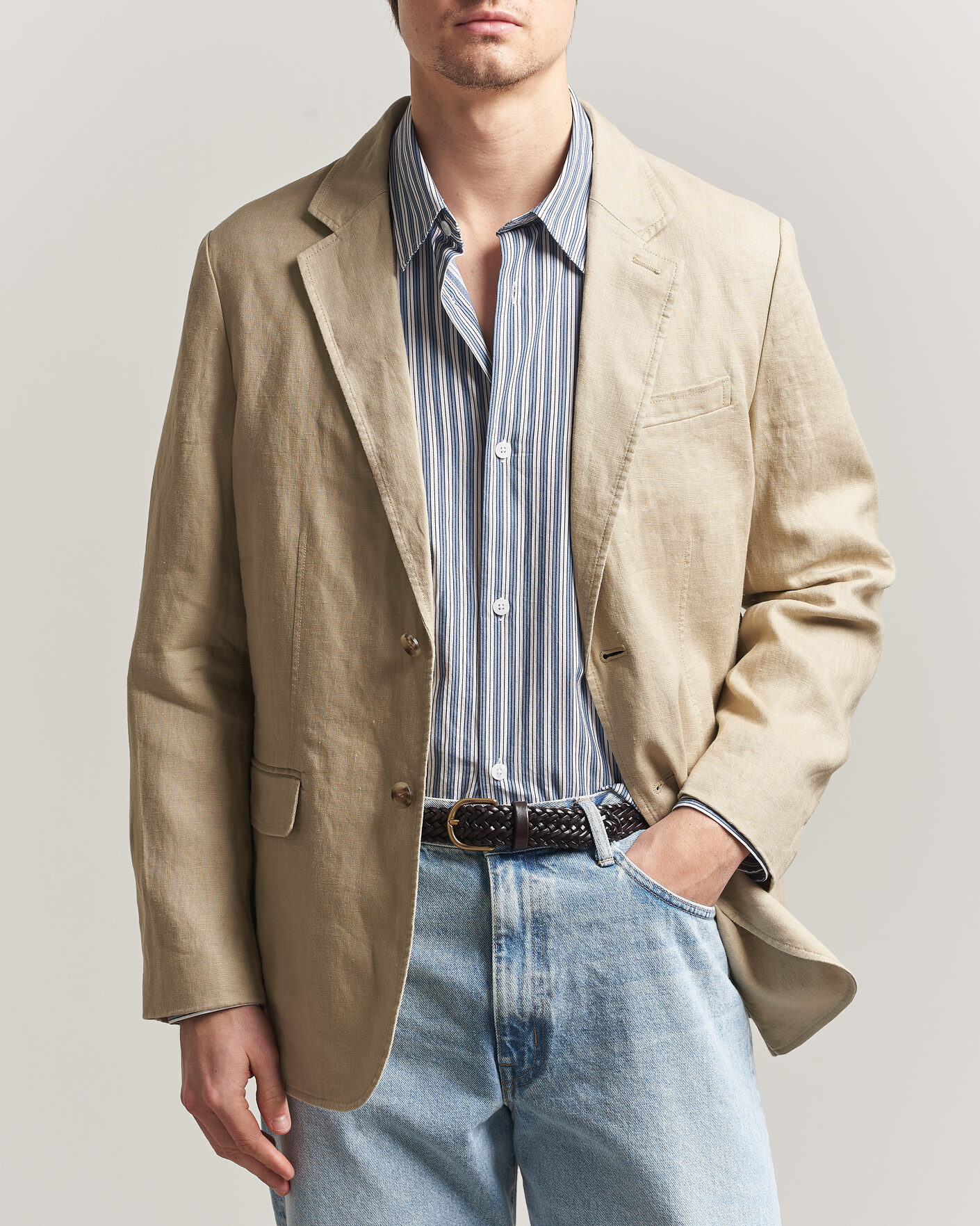 Hombres | Blazers | GANT | Garment Dyed Linen Blazer Oat Beige