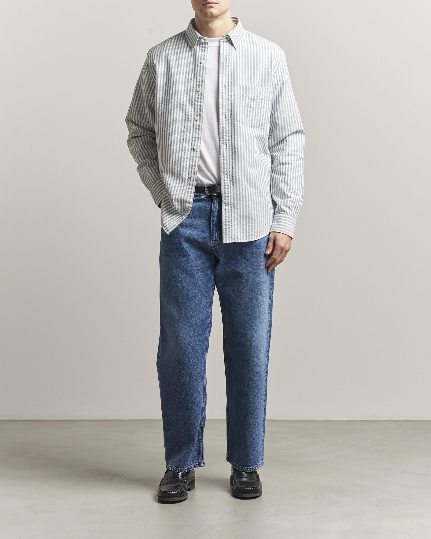 Hombres | Camisas | GANT | Regular Fit Textured Striped Shirt Vintage Blue