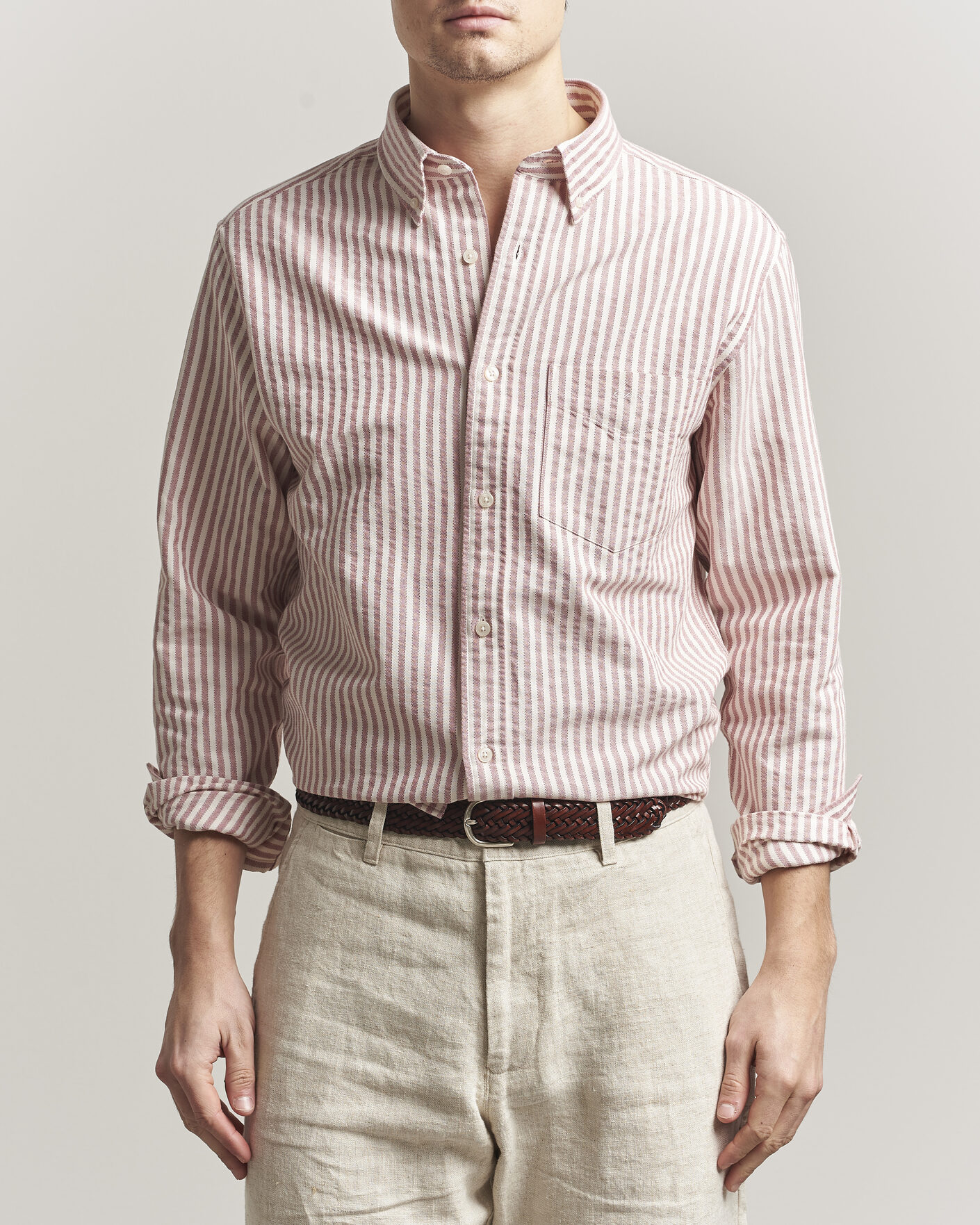 Hombres | Camisas | GANT | Regular Fit Textured Striped Shirt Rose Red