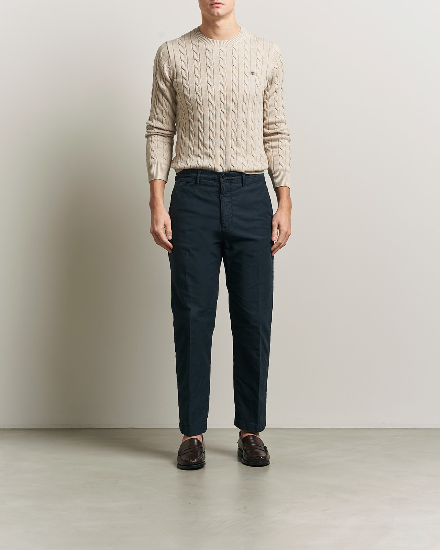 Hombres | Jerséis y prendas de punto | GANT | Cotton Cable Crew Neck Pullover Oat Melange