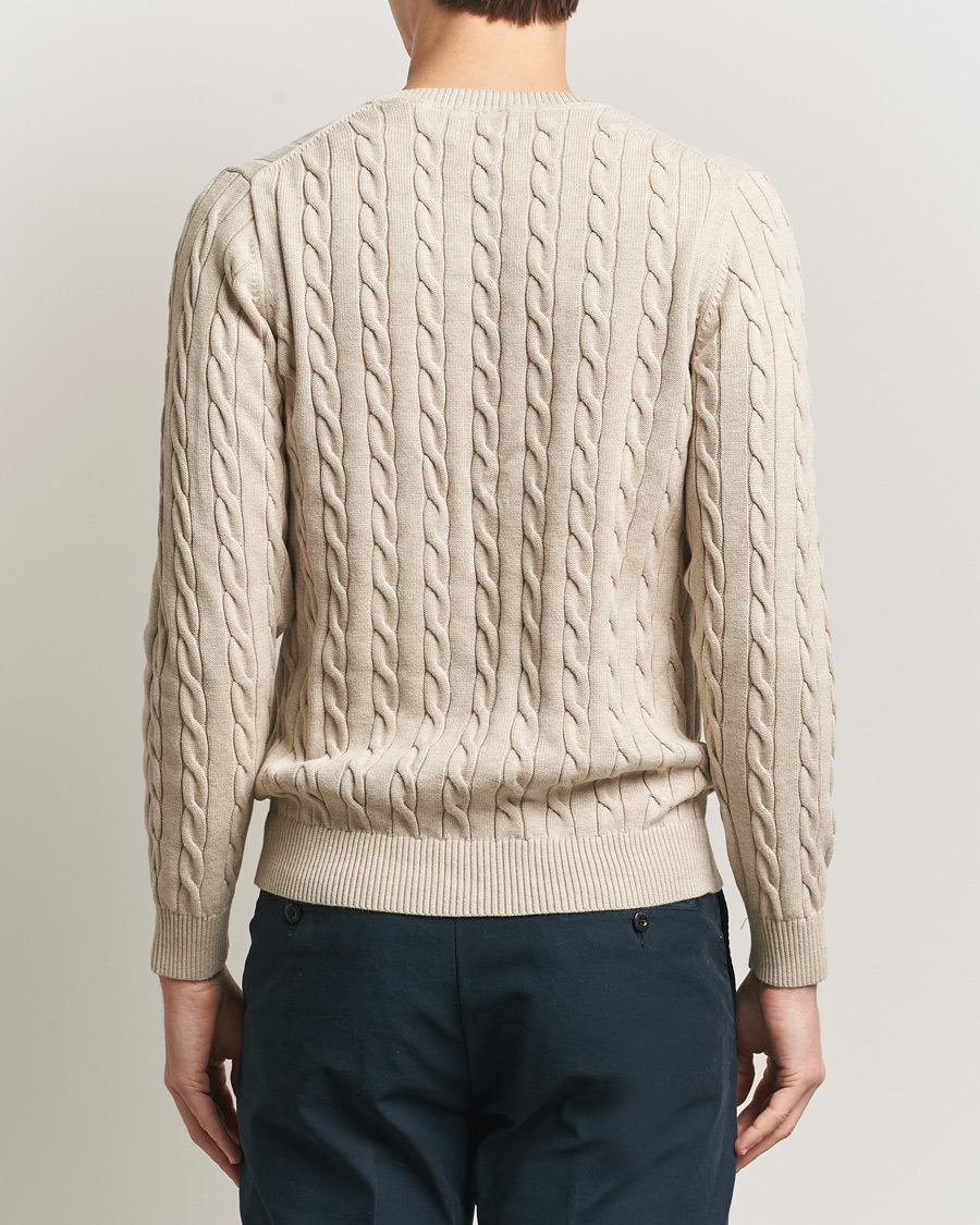 Hombres | Jerséis y prendas de punto | GANT | Cotton Cable Crew Neck Pullover Oat Melange