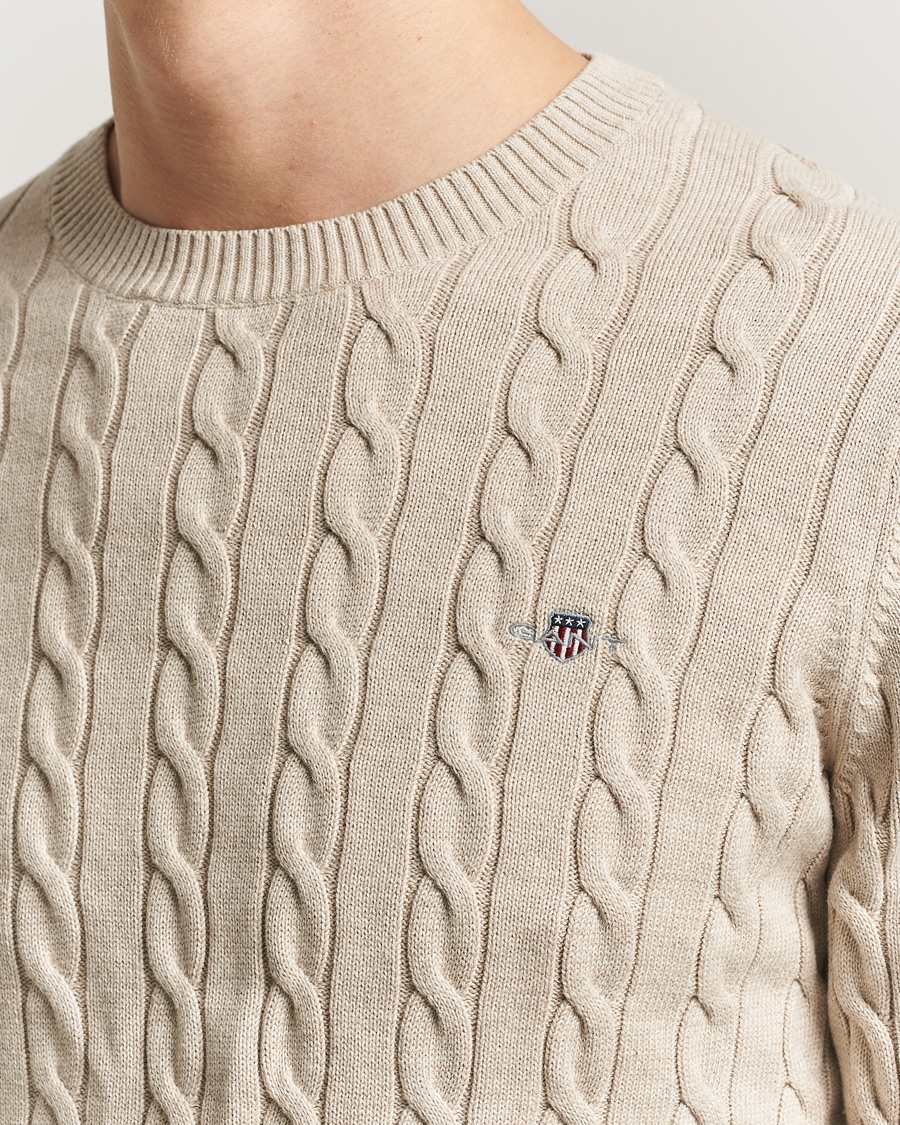 Hombres | Jerséis y prendas de punto | GANT | Cotton Cable Crew Neck Pullover Oat Melange