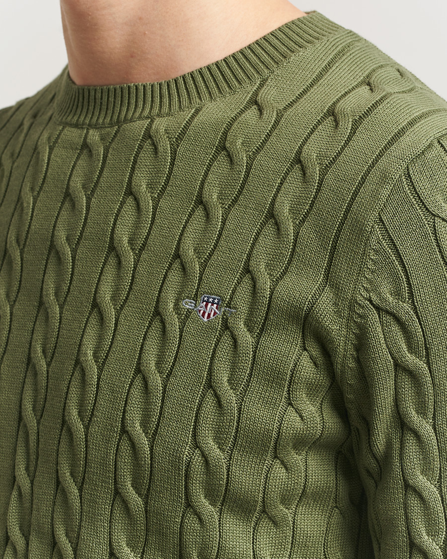 Hombres | Jerséis y prendas de punto | Gant | Cotton Cable Crew Neck Pullover Dry Herb Green