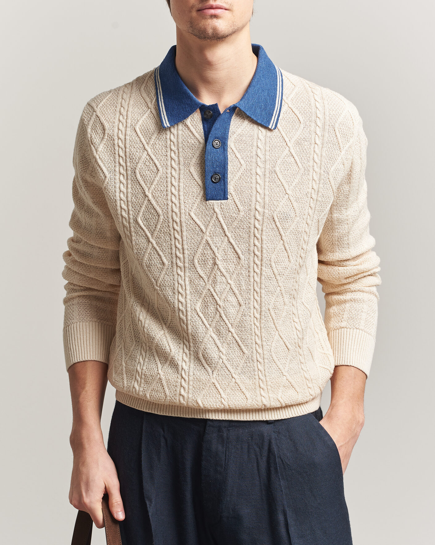 Hombres | Jerséis y prendas de punto | Gant | Linen/Cotton Knitted Polo Creamed White