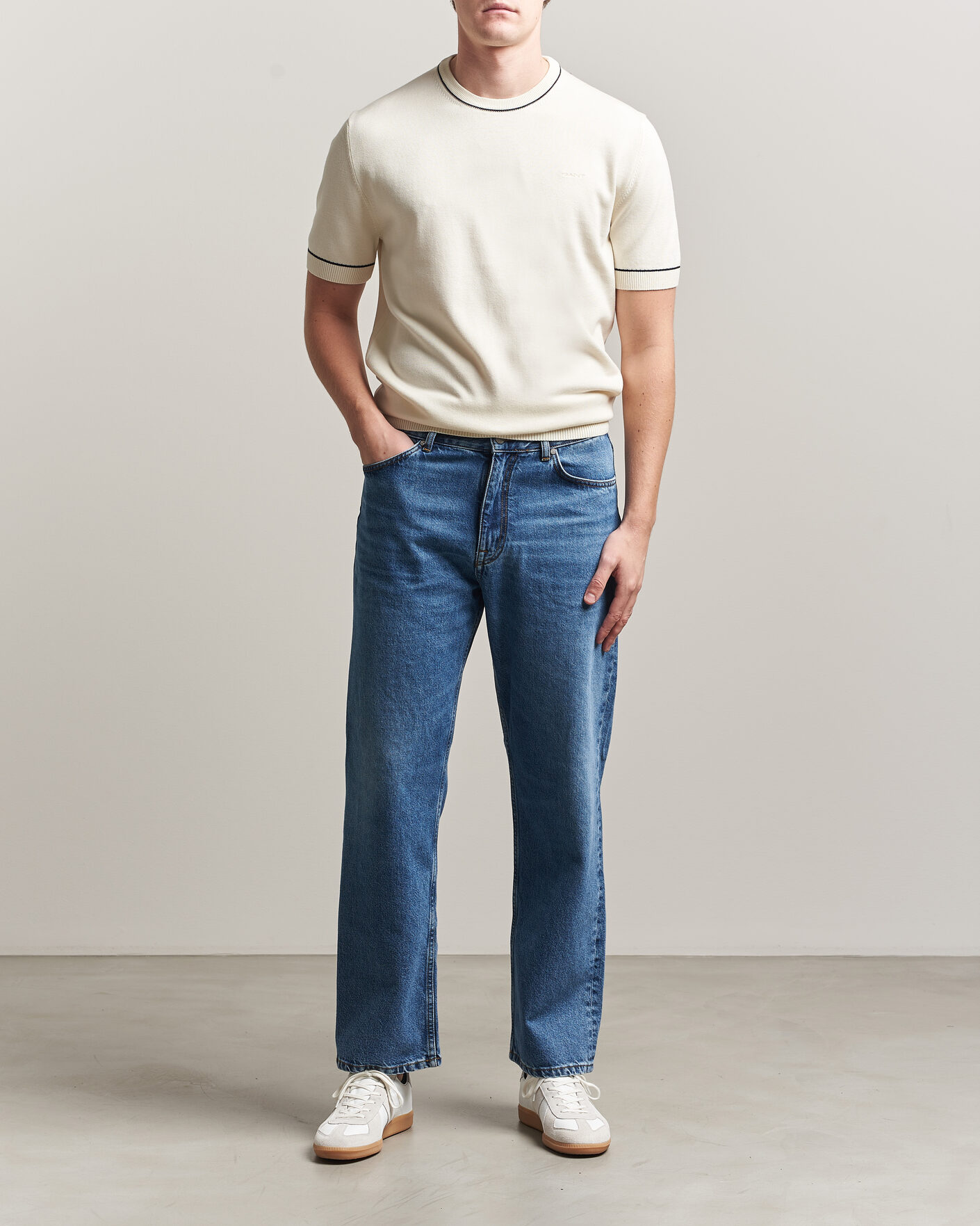 Hombres | Camisetas | Gant | Cotton/Model Knitted T-Shirt Cream