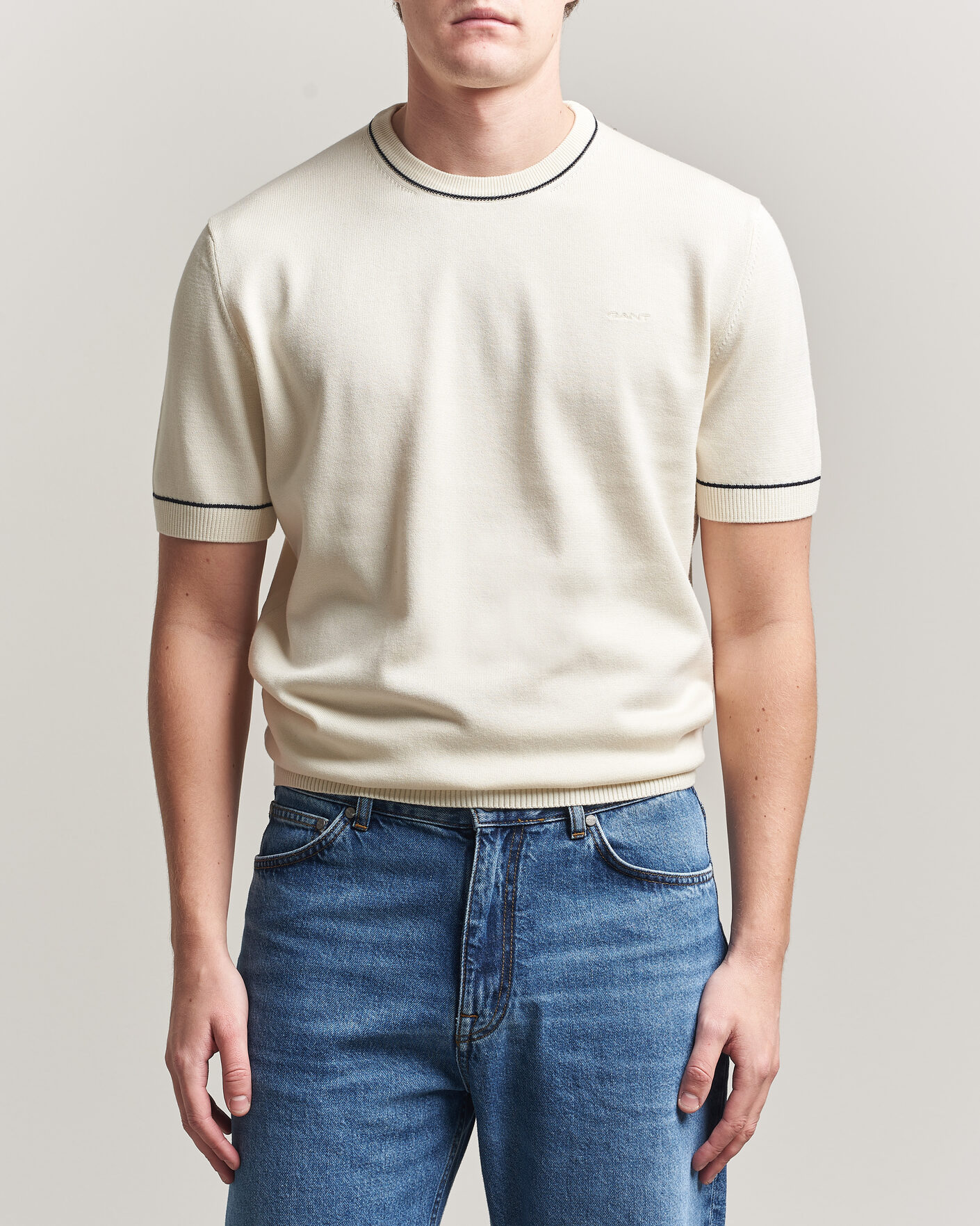 Hombres | Camisetas | Gant | Cotton/Model Knitted T-Shirt Cream
