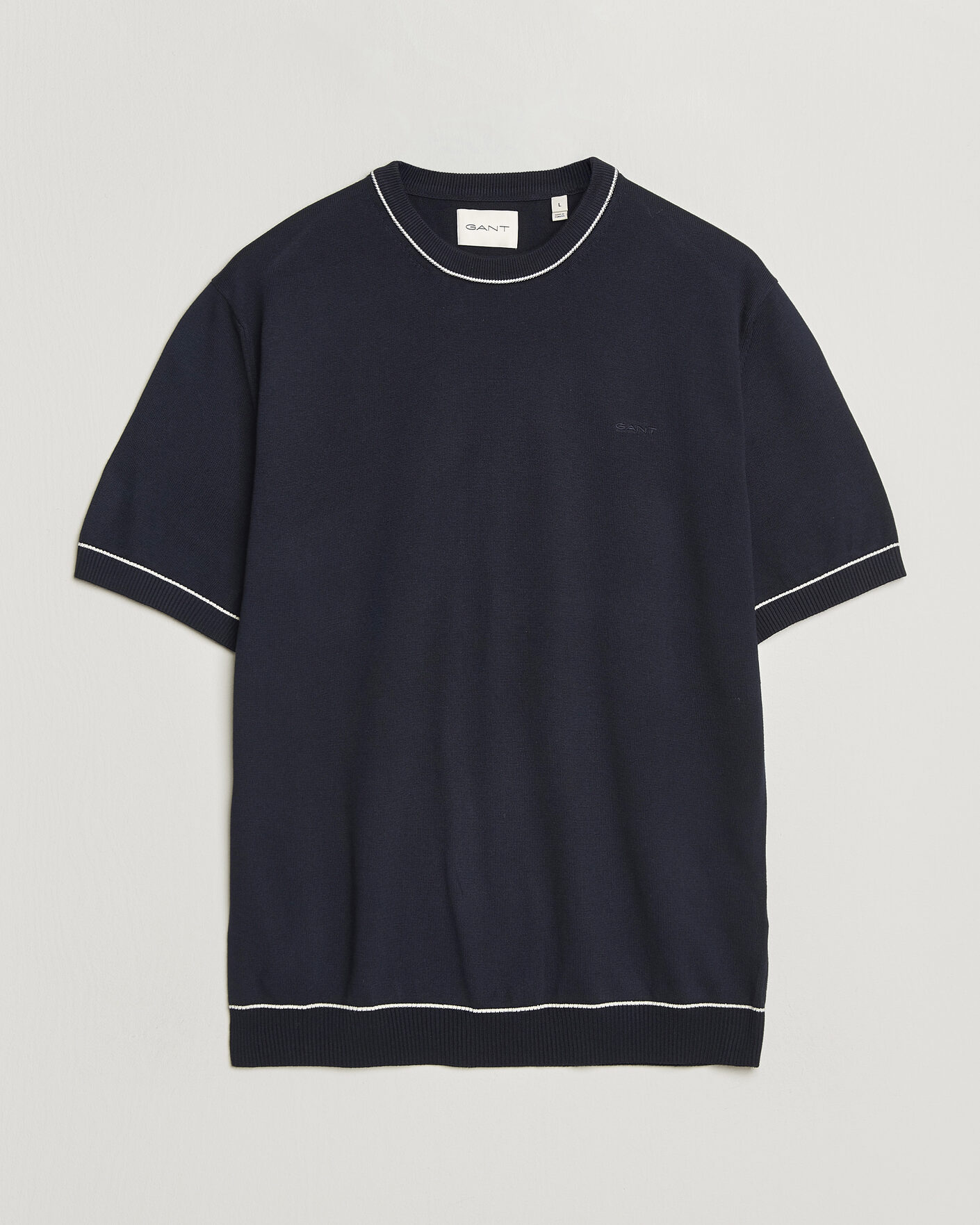Hombres | Camisetas | Gant | Cotton/Model Knitted T-Shirt Evening Blue