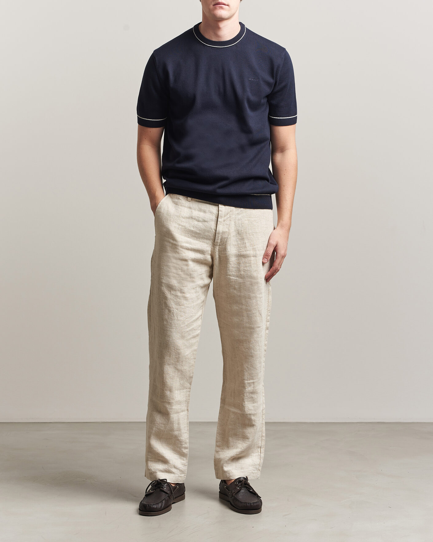 Hombres | Camisetas | GANT | Cotton/Model Knitted T-Shirt Evening Blue