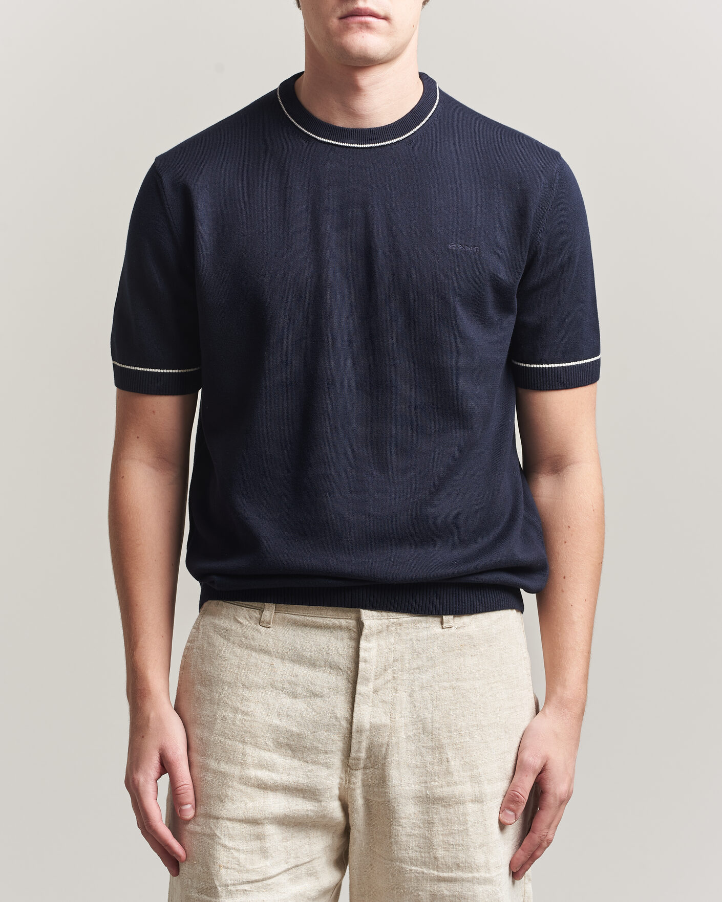 Hombres | Camisetas | GANT | Cotton/Model Knitted T-Shirt Evening Blue