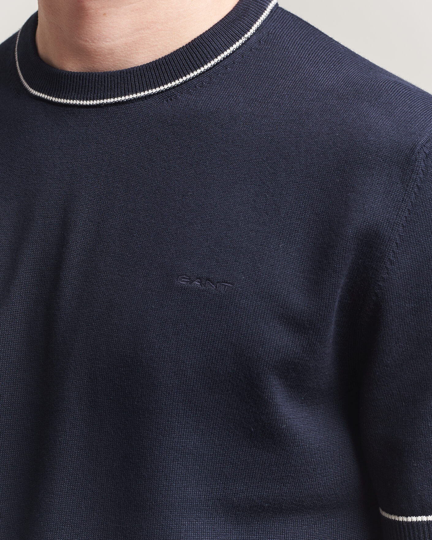 Hombres | Camisetas | GANT | Cotton/Model Knitted T-Shirt Evening Blue