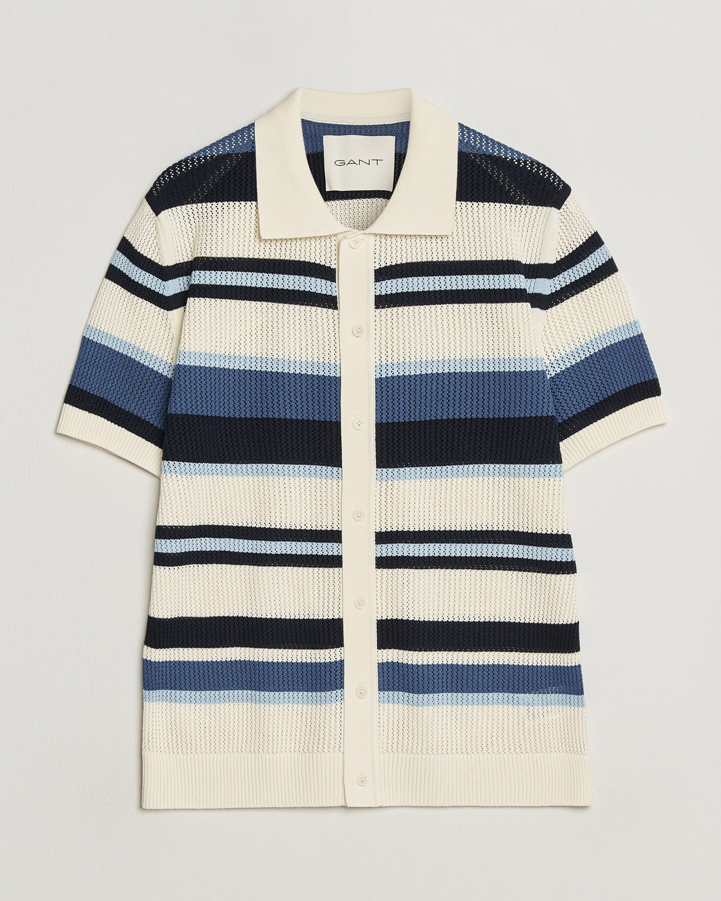 Hombres | Camisas | Gant | Striped Knitted Short Sleeve Shirt Vintage Blue