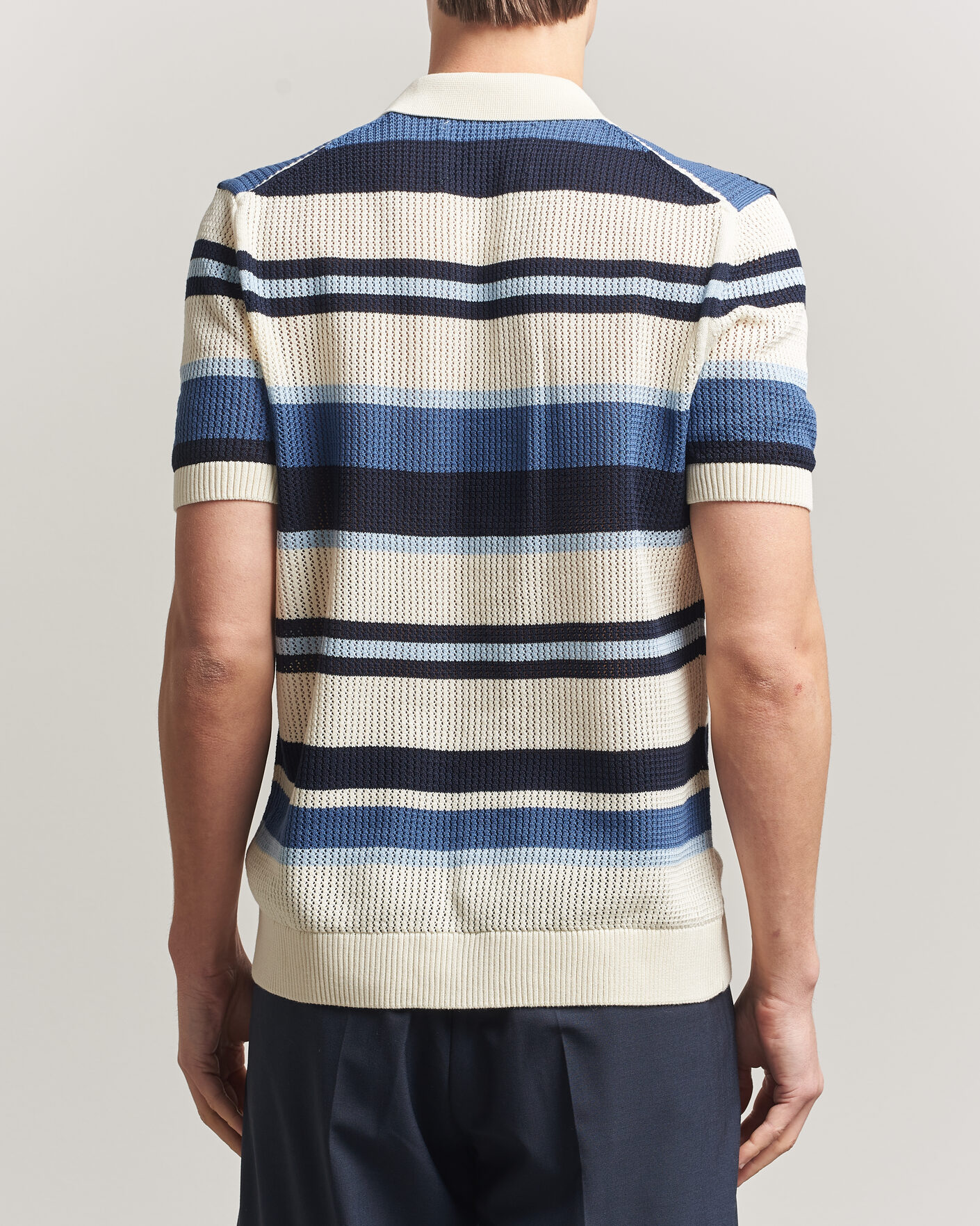 Hombres | Camisas | GANT | Striped Knitted Short Sleeve Shirt Vintage Blue