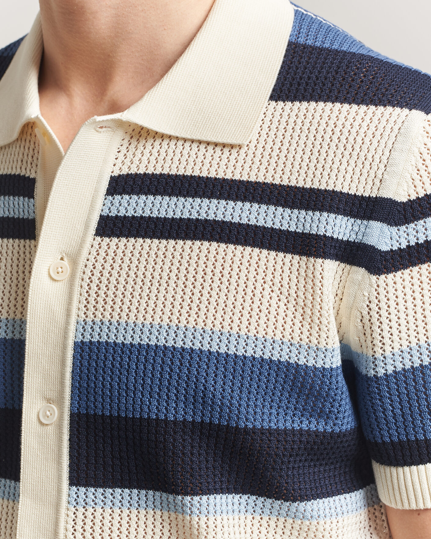 Hombres | Camisas | GANT | Striped Knitted Short Sleeve Shirt Vintage Blue