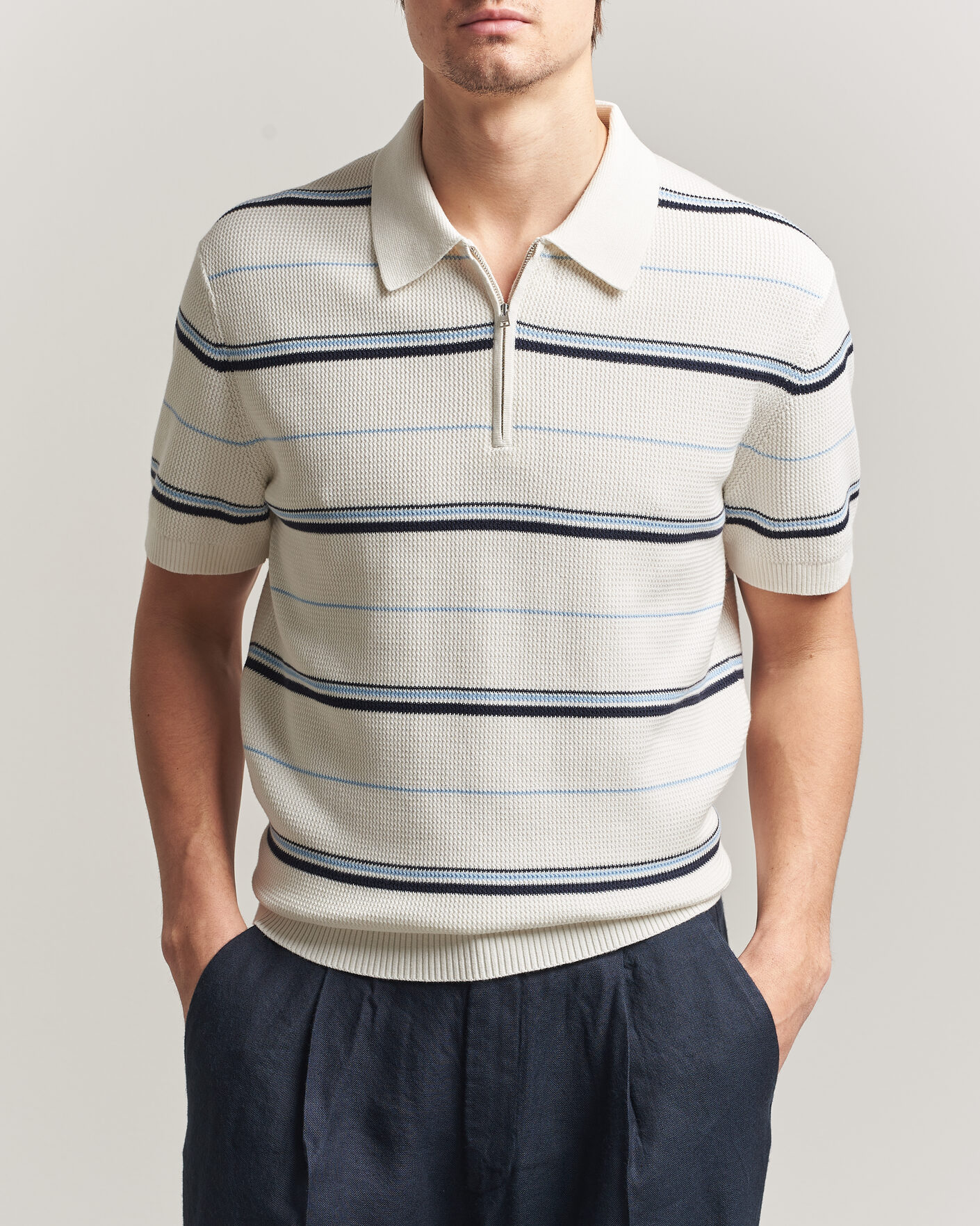 Hombres | Polos | Gant | Striped Knitted Polo Eggshell