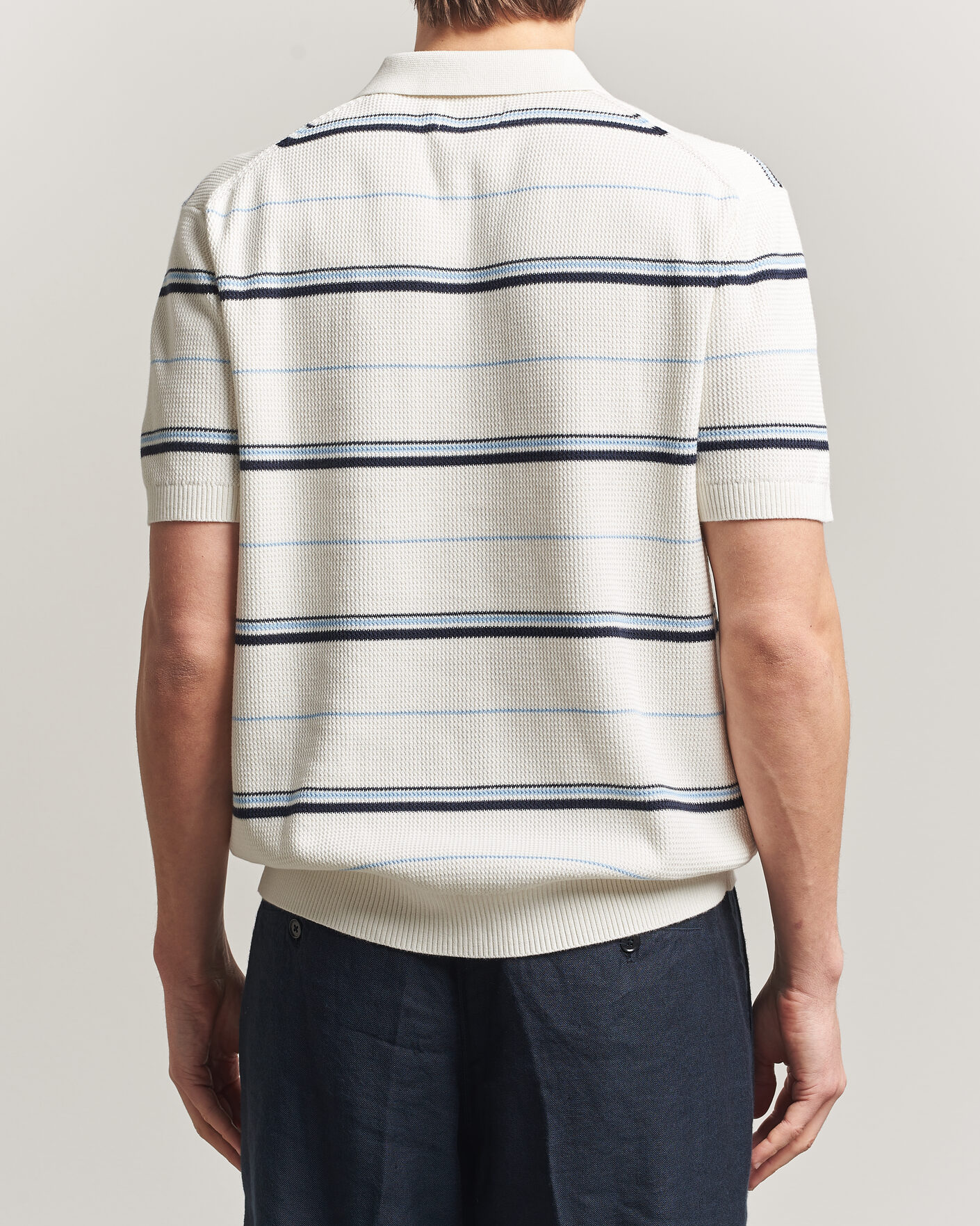 Hombres | Polos | Gant | Striped Knitted Polo Eggshell