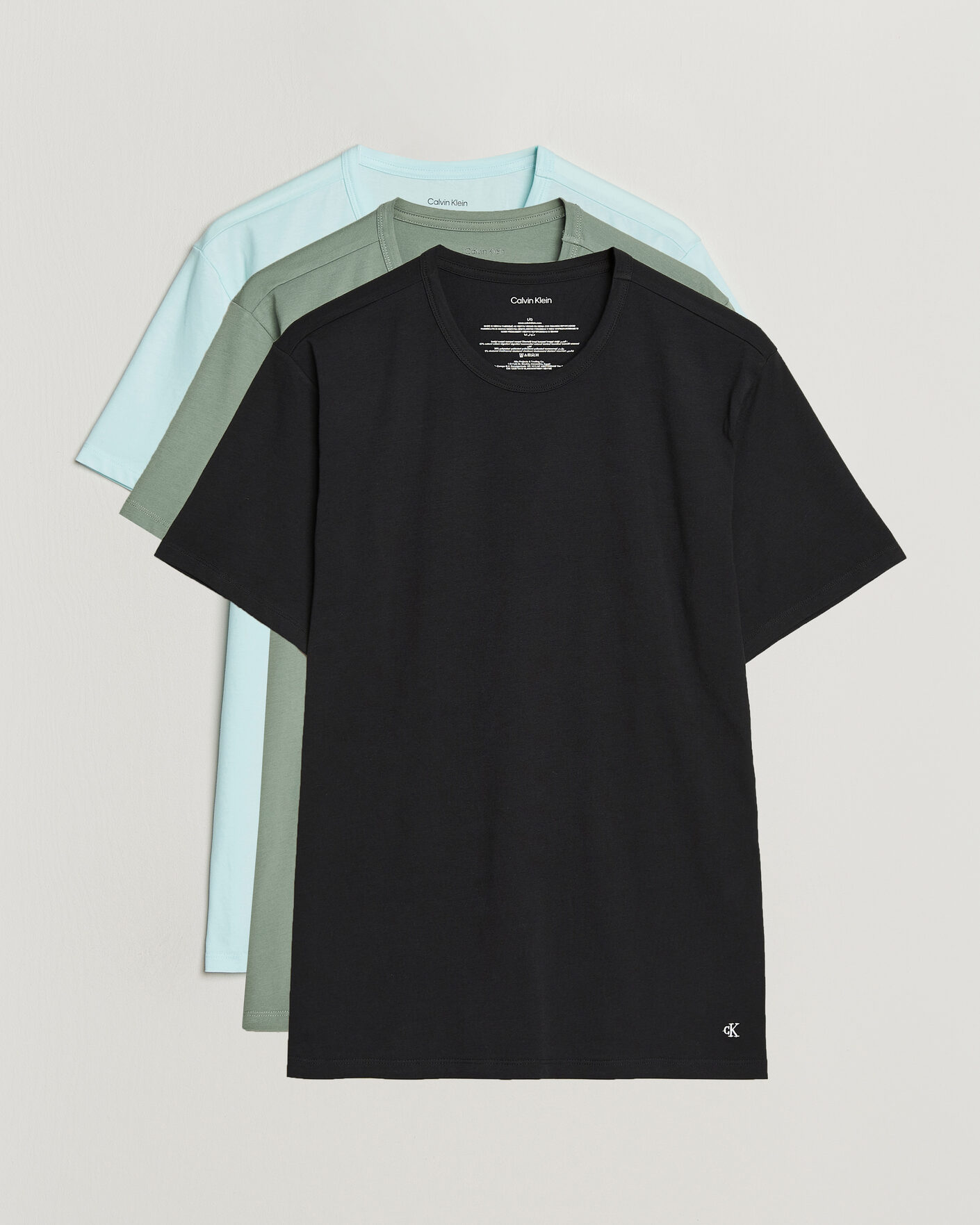 Hombres | Camisetas | Calvin Klein | 3-Pack Cotton Stretch Crew Neck T-Shirt Black/Grey/Green