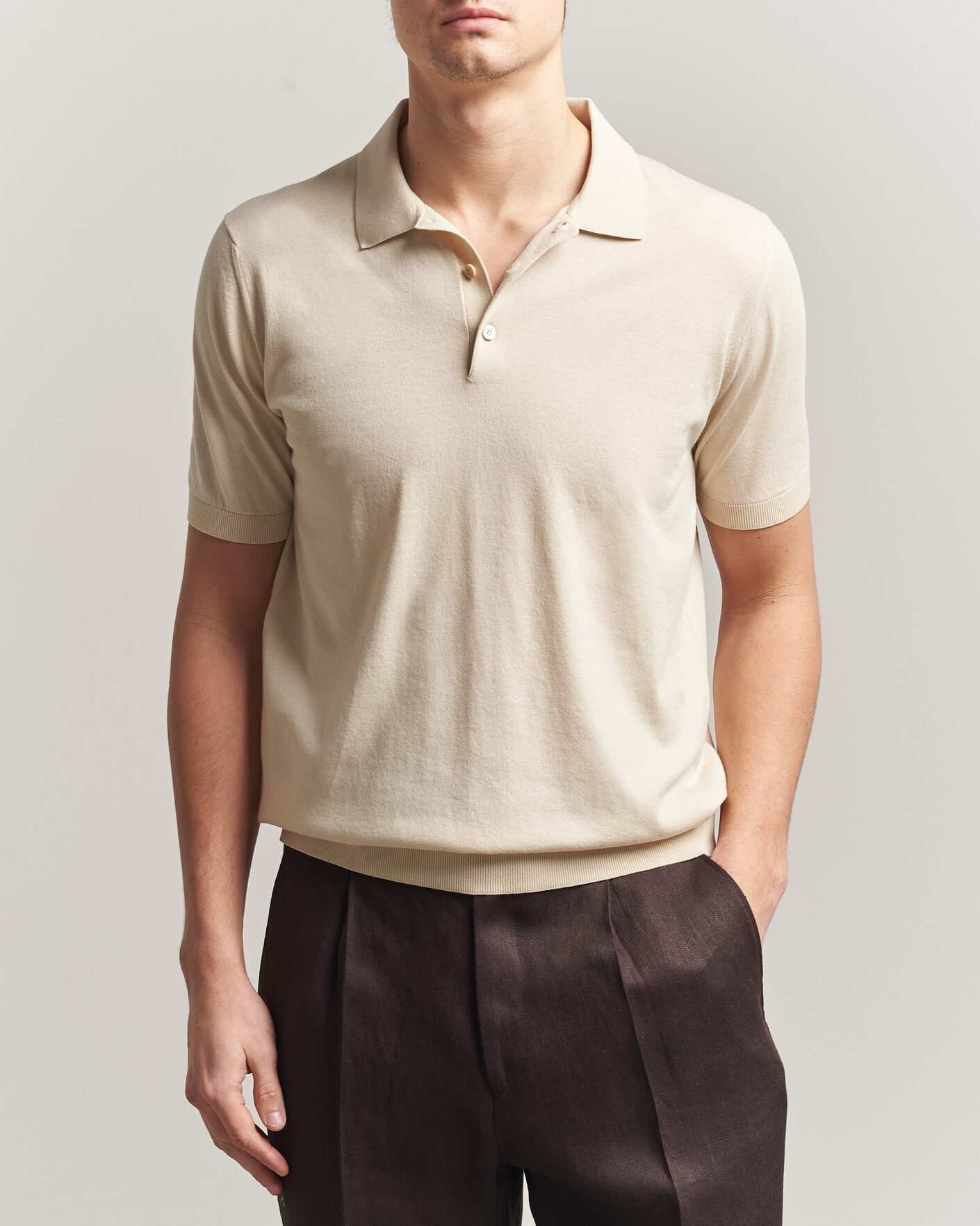 Hombres | Polos | Piacenza Cashmere | Short Sleeve Knitted Polo Off White