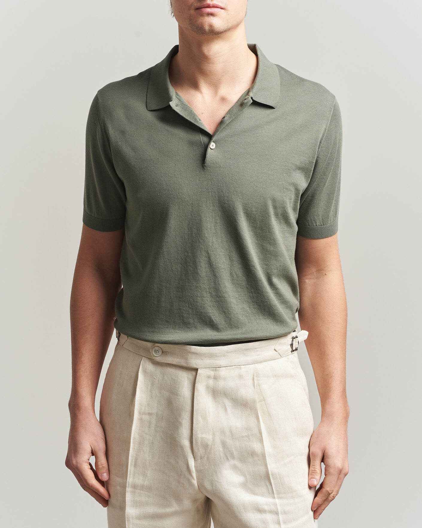 Hombres | Polos | Piacenza Cashmere | Short Sleeve Knitted Polo Sage