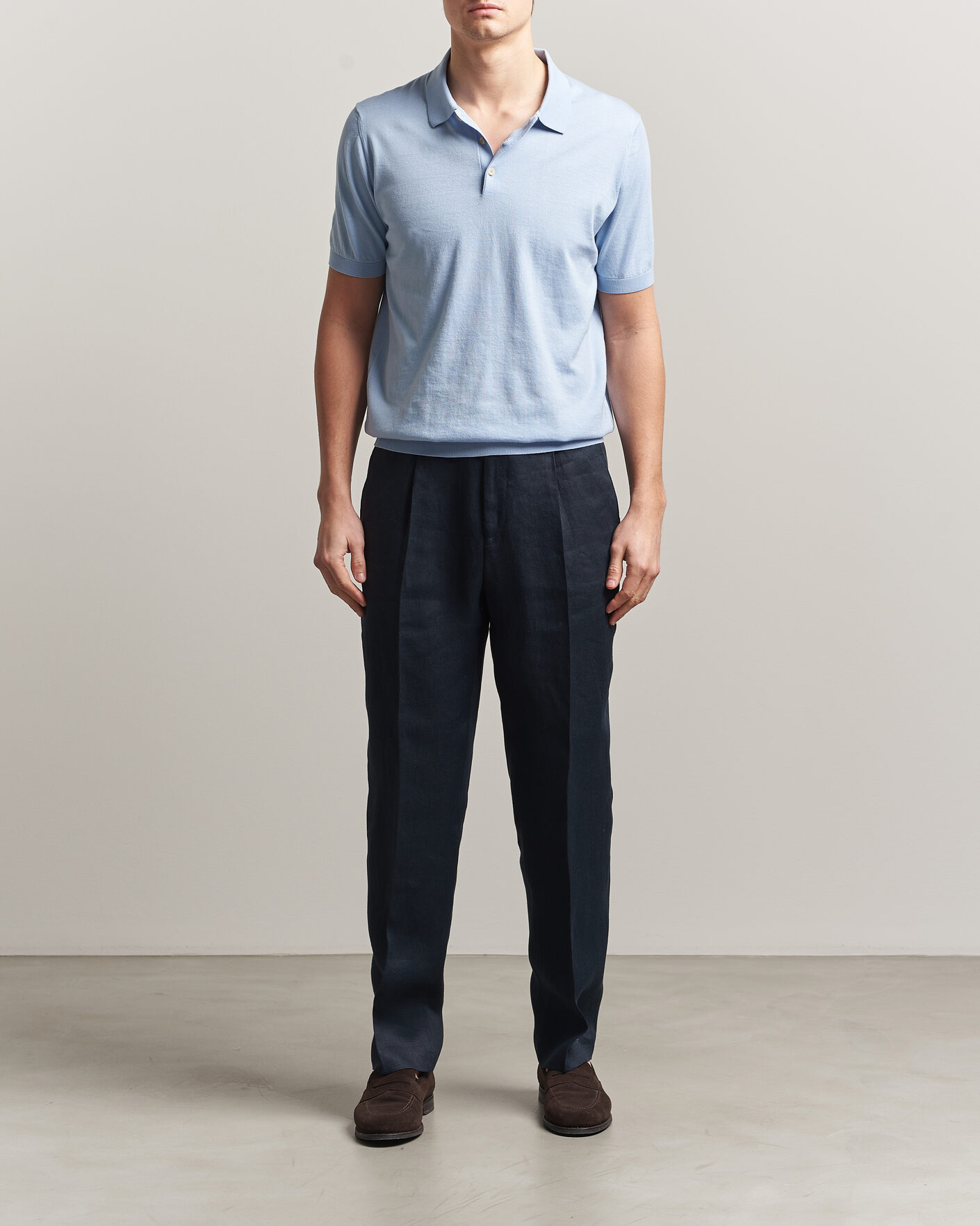 Hombres | Polos | Piacenza Cashmere | Short Sleeve Knitted Polo Light Blue