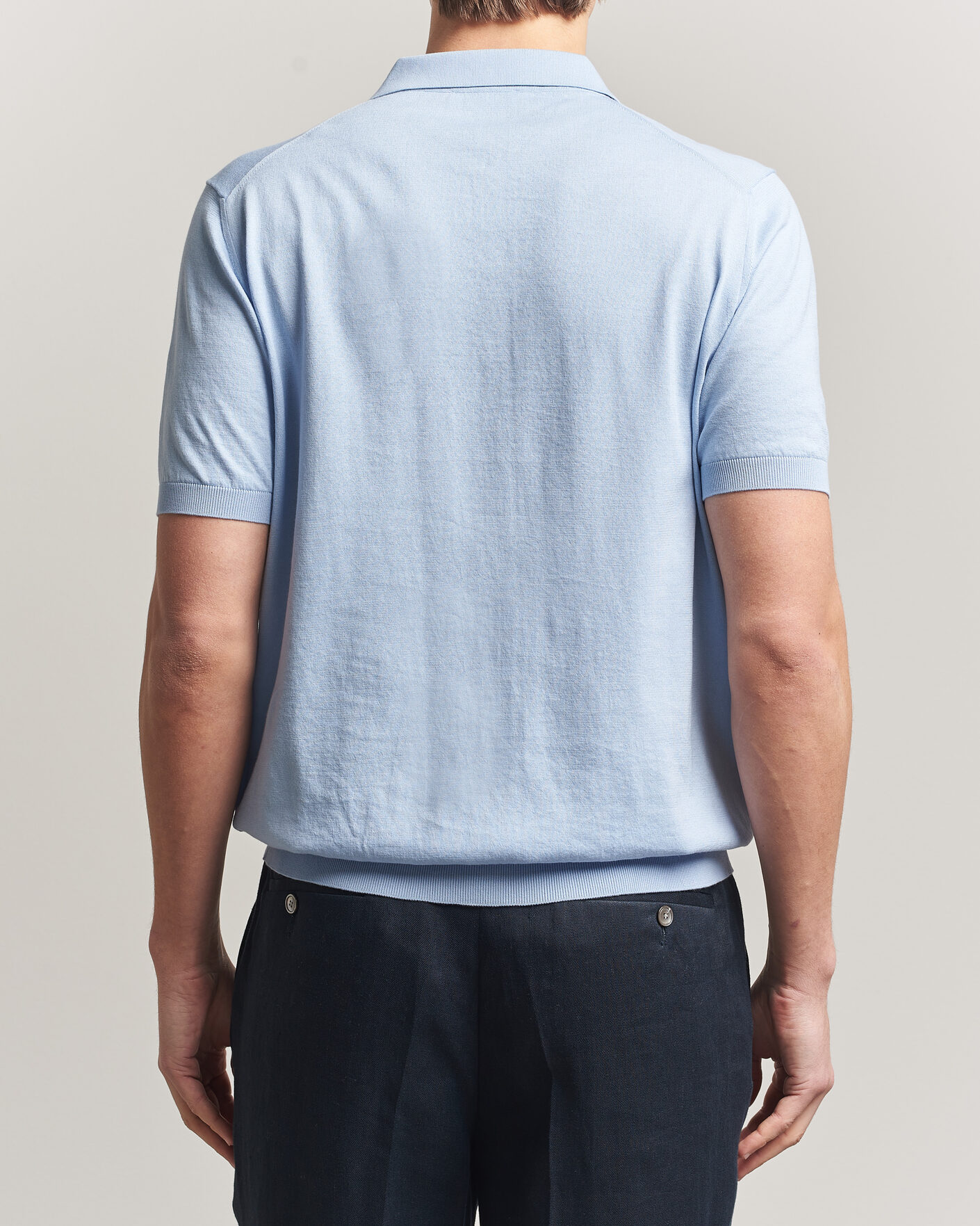 Hombres | Polos | Piacenza Cashmere | Short Sleeve Knitted Polo Light Blue