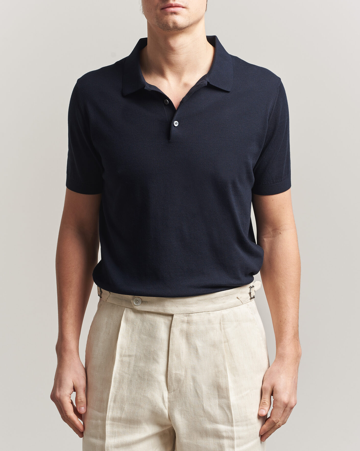 Hombres | Polos | Piacenza Cashmere | Short Sleeve Knitted Polo Navy