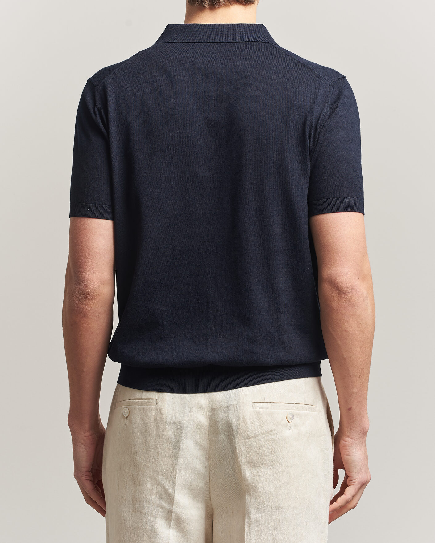 Hombres | Polos | Piacenza Cashmere | Short Sleeve Knitted Polo Navy
