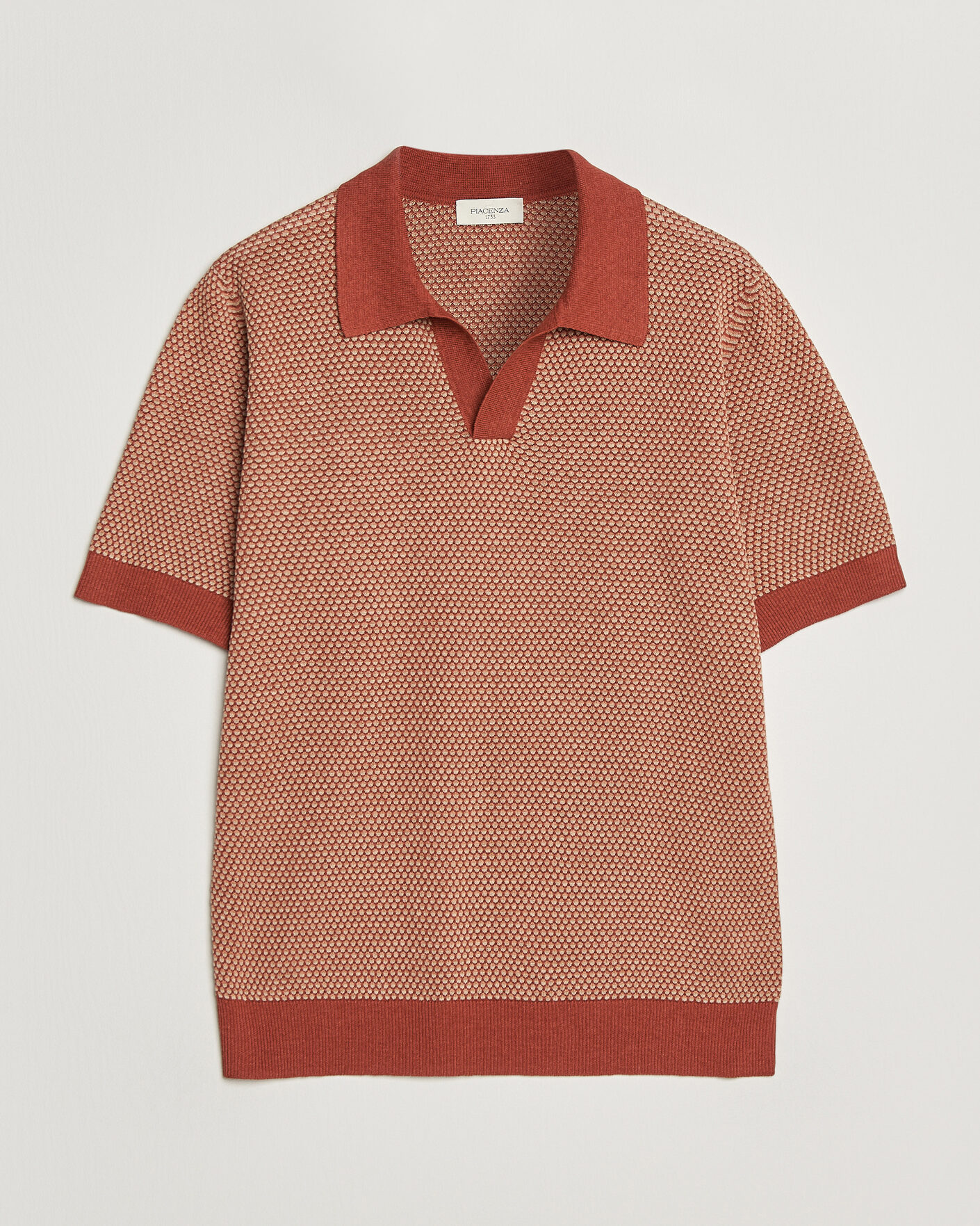 Hombres | Polos | Piacenza Cashmere | Silk/Linen Honeycomb Knitted Polo Red