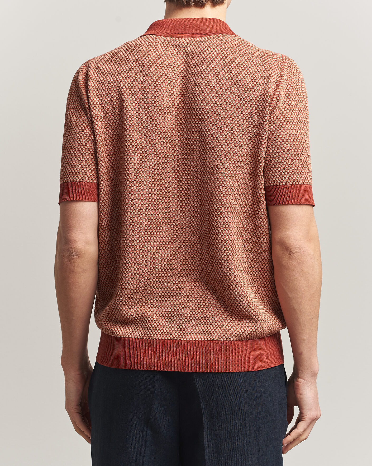 Hombres | Polos | Piacenza Cashmere | Silk/Linen Honeycomb Knitted Polo Red