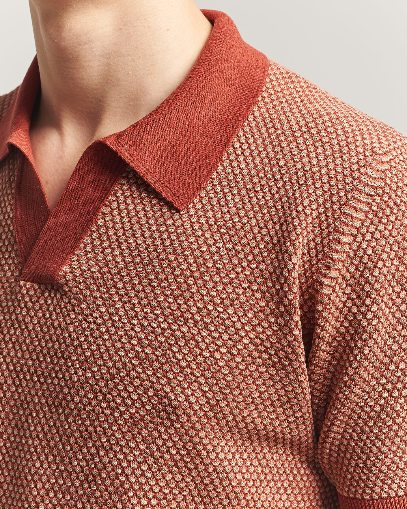Hombres | Polos | Piacenza Cashmere | Silk/Linen Honeycomb Knitted Polo Red