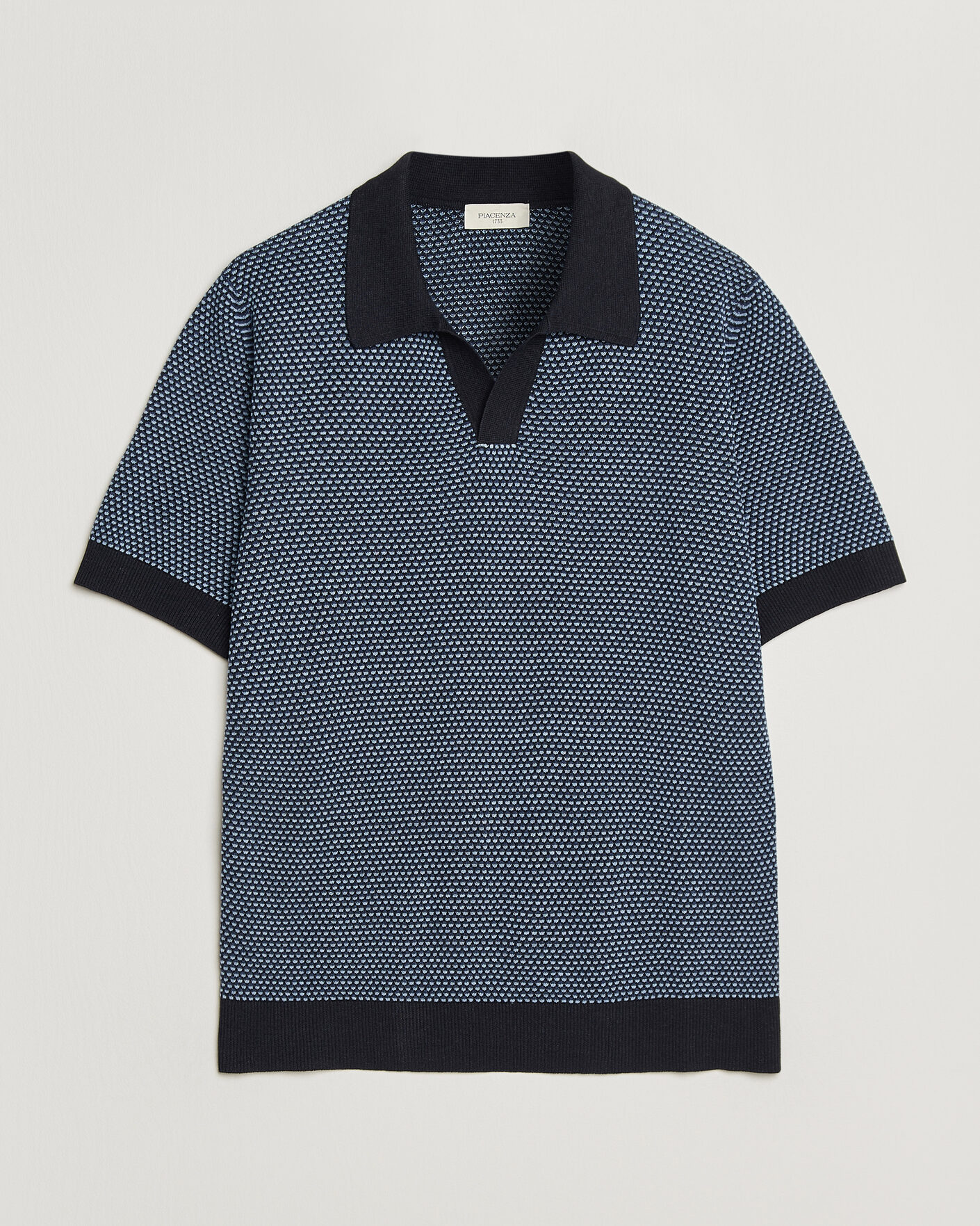 Hombres | Polos | Piacenza Cashmere | Silk/Linen Honeycomb Knitted Polo Navy