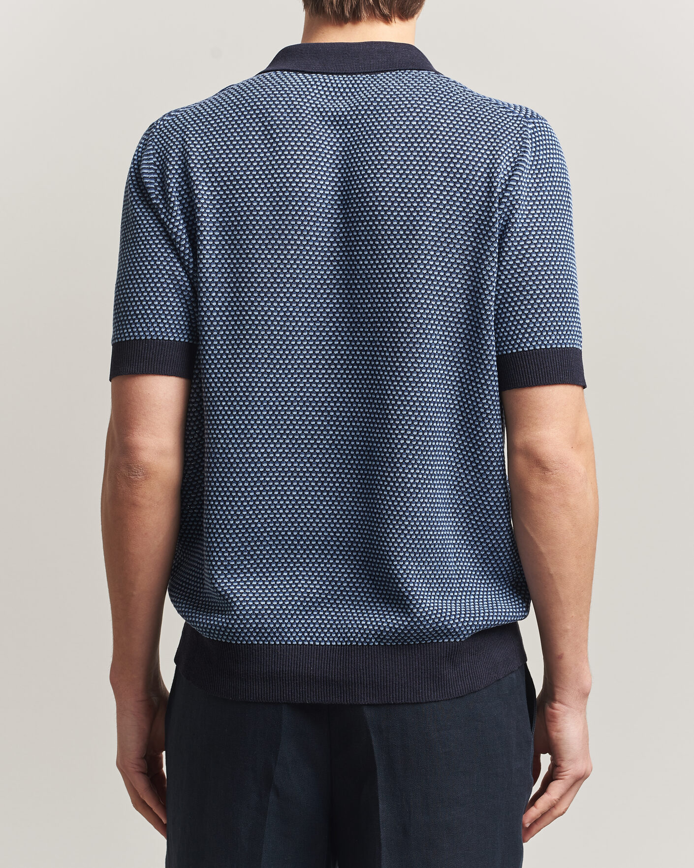 Hombres | Polos | Piacenza Cashmere | Silk/Linen Honeycomb Knitted Polo Navy