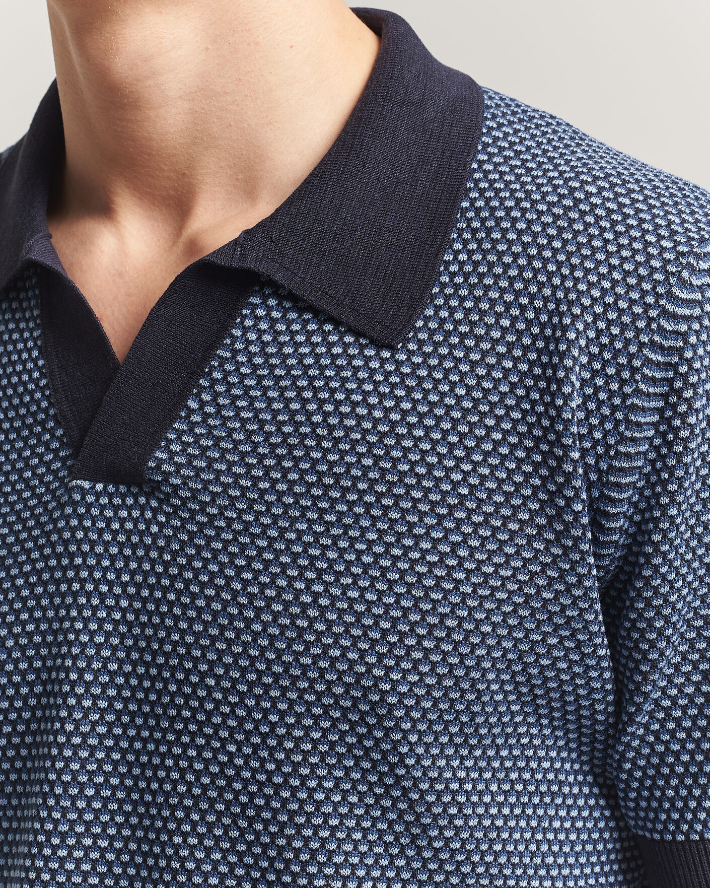 Hombres | Polos | Piacenza Cashmere | Silk/Linen Honeycomb Knitted Polo Navy
