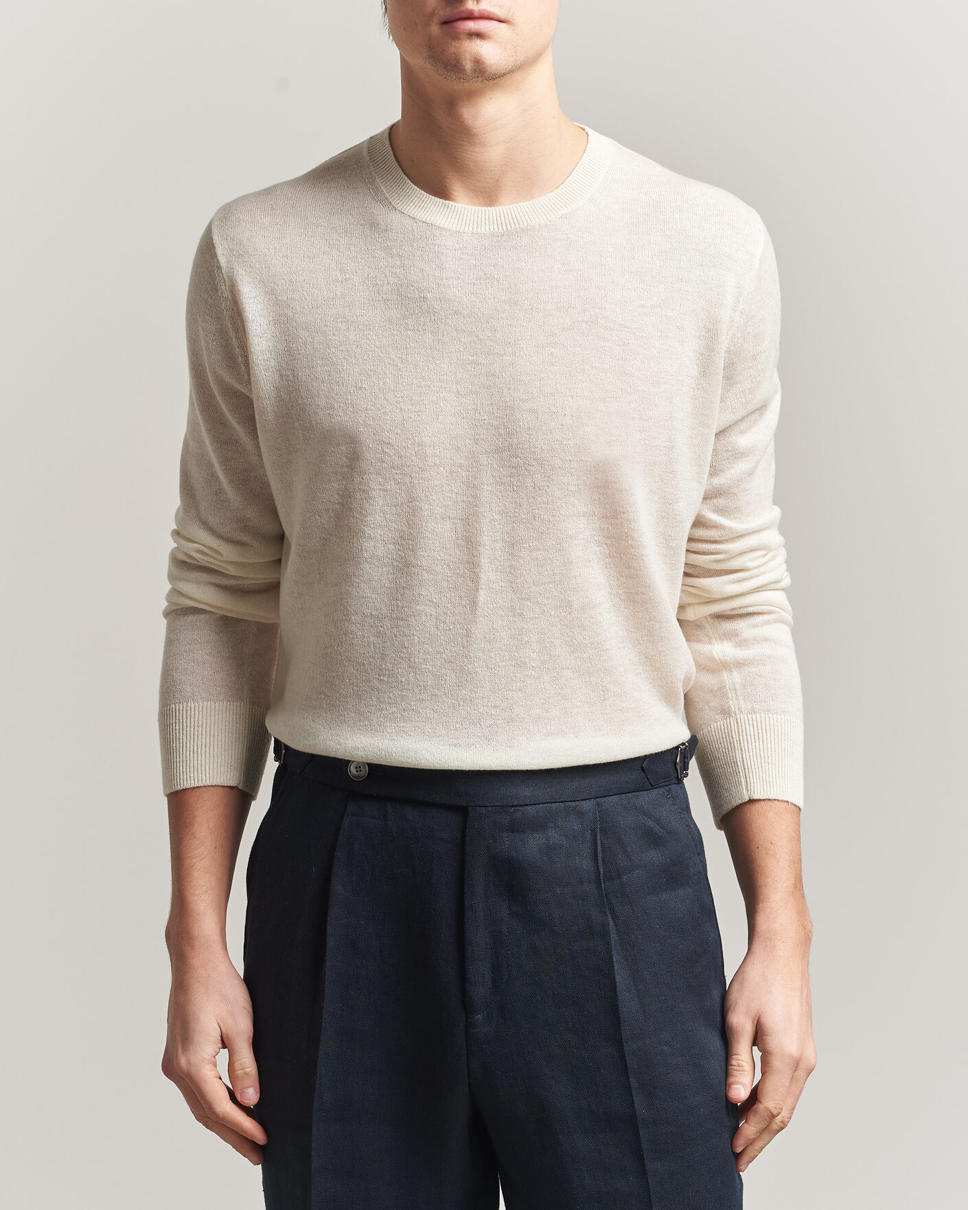 Hombres | Jerséis y prendas de punto | Piacenza Cashmere | Soft Silk/Cashmere Crew Neck Off White