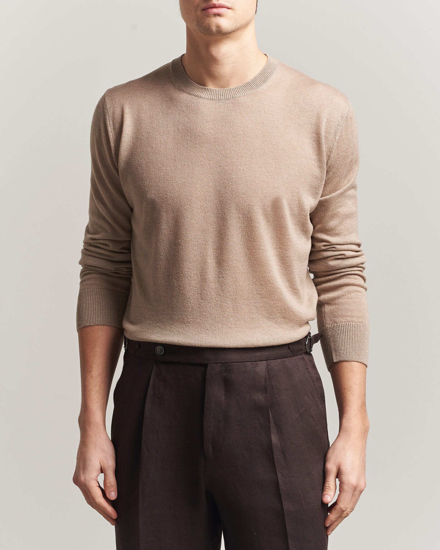 Hombres | Jerséis y prendas de punto | Piacenza Cashmere | Soft Silk/Cashmere Crew Neck Beige