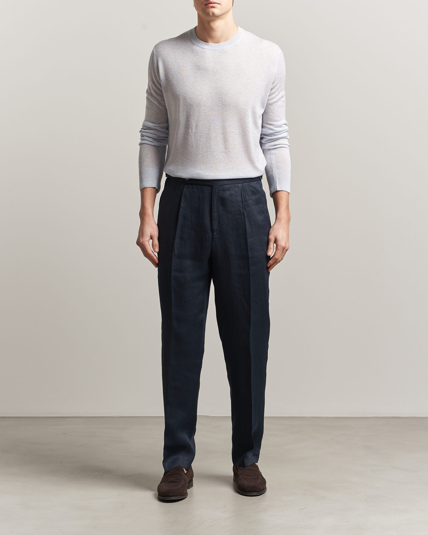 Hombres | Jerséis y prendas de punto | Piacenza Cashmere | Soft Silk/Cashmere Crew Neck Sky Blue