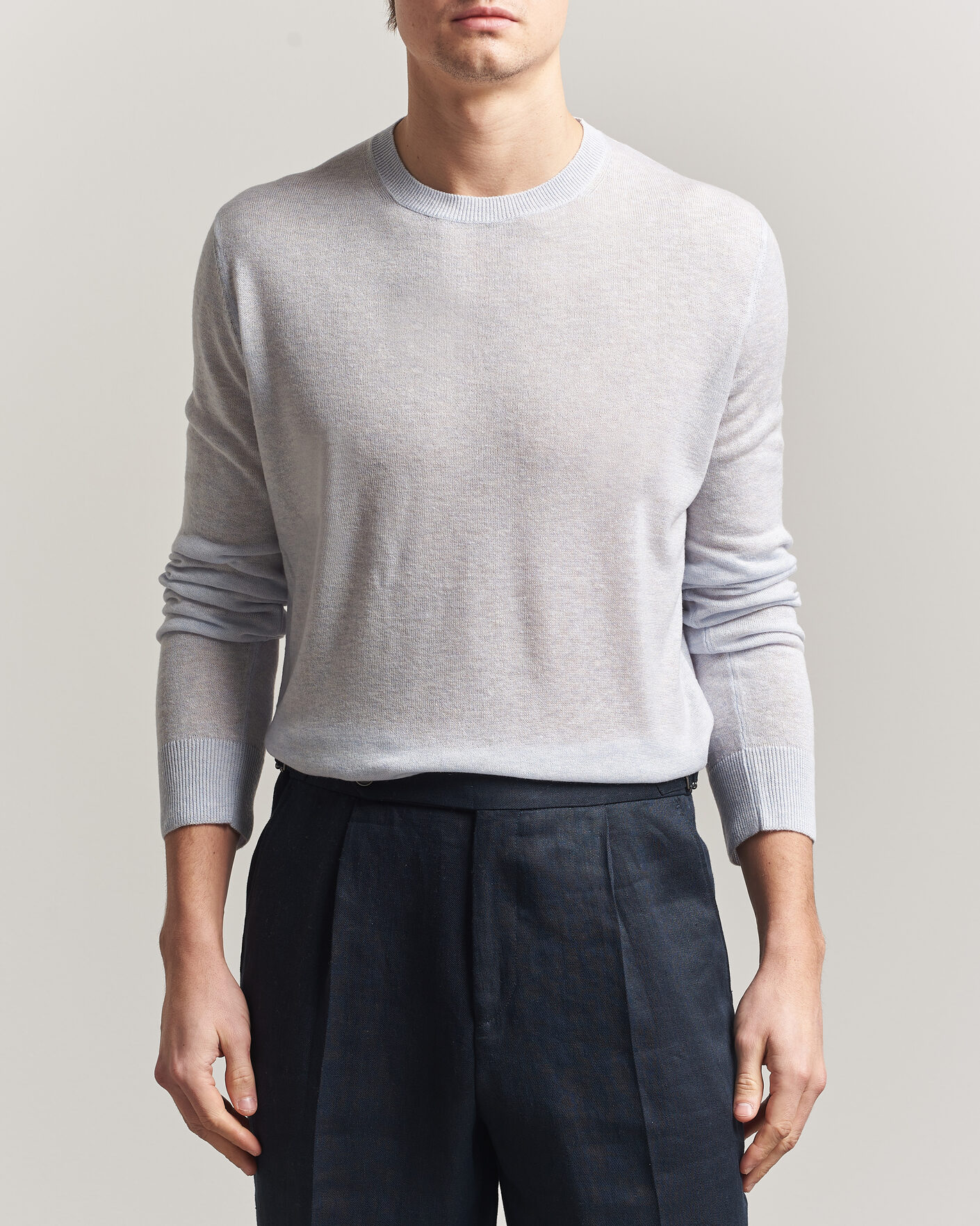 Hombres | Jerséis y prendas de punto | Piacenza Cashmere | Soft Silk/Cashmere Crew Neck Sky Blue