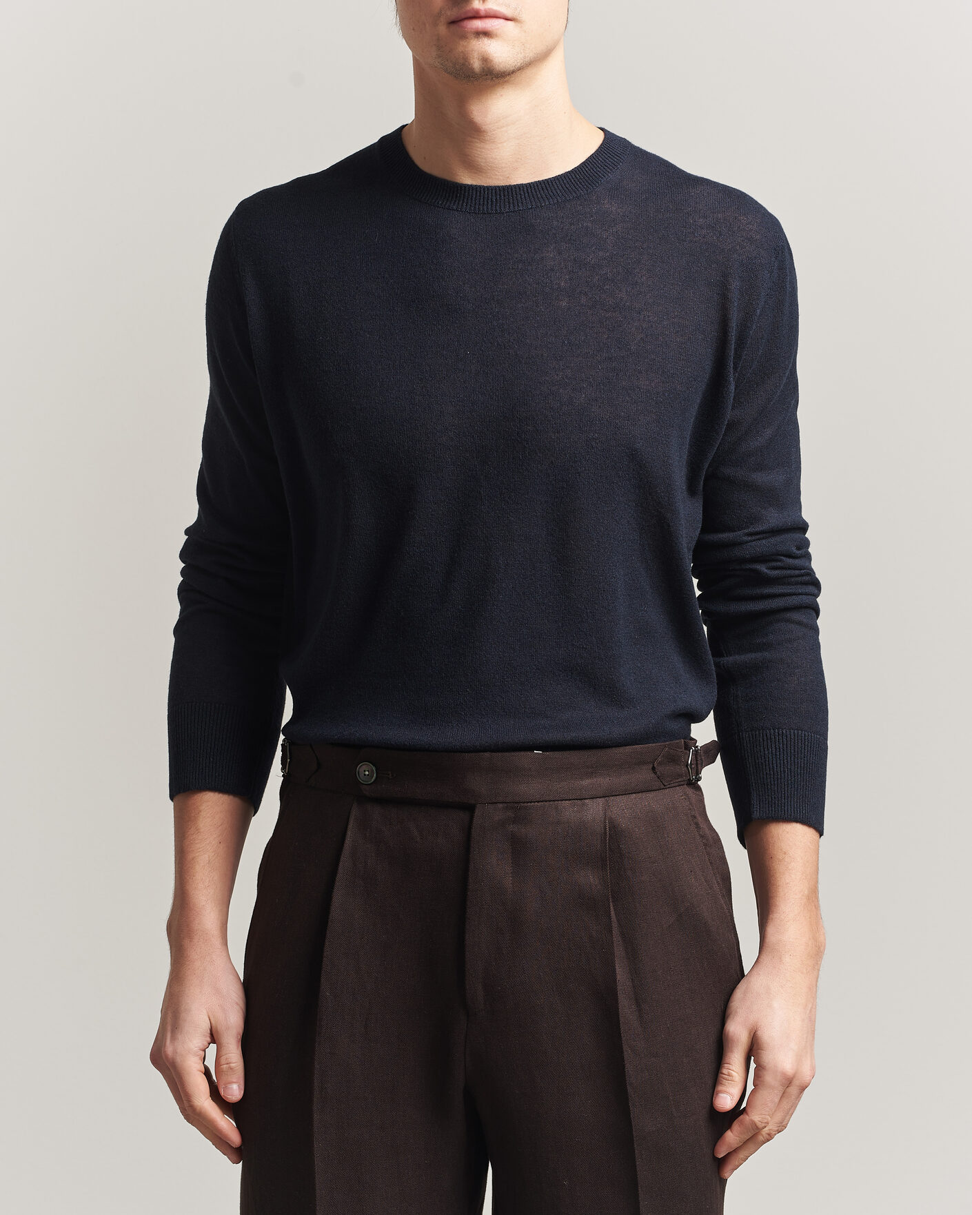 Hombres | Jerséis y prendas de punto | Piacenza Cashmere | Soft Silk/Cashmere Crew Neck Navy