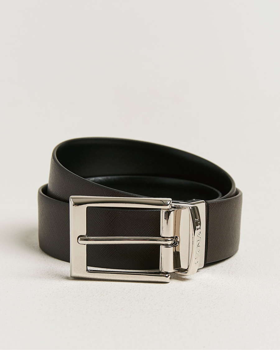 Hombres | Cinturones | Canali | Reversible Saffiano Belt Black/Brown