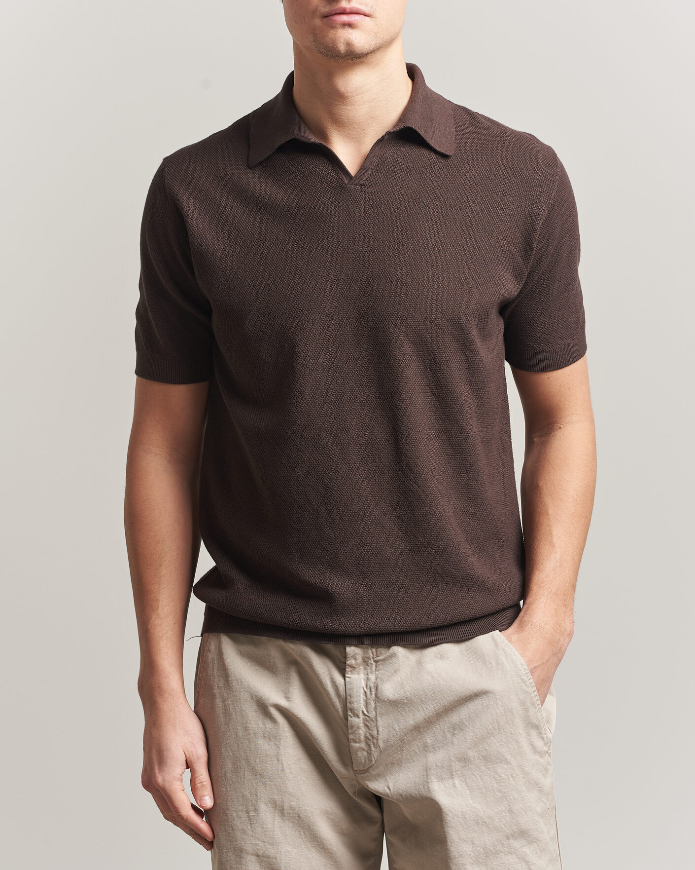 Hombres | Polos | Boglioli | Short Sleeve Polo Piquet Brown