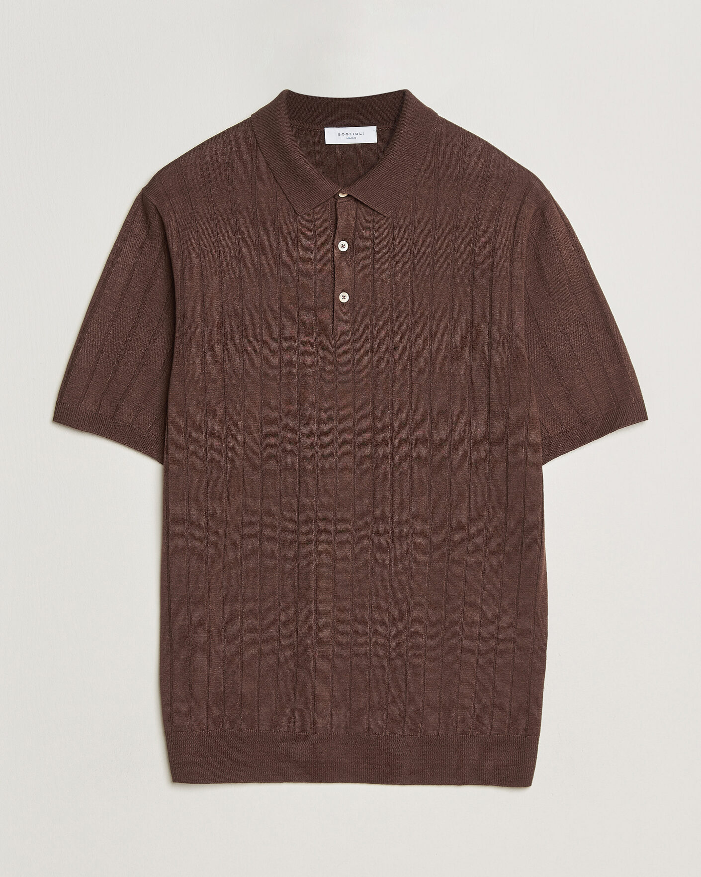 Hombres | Polos | Boglioli | Short Sleeve Knitted Rib Polo Brown