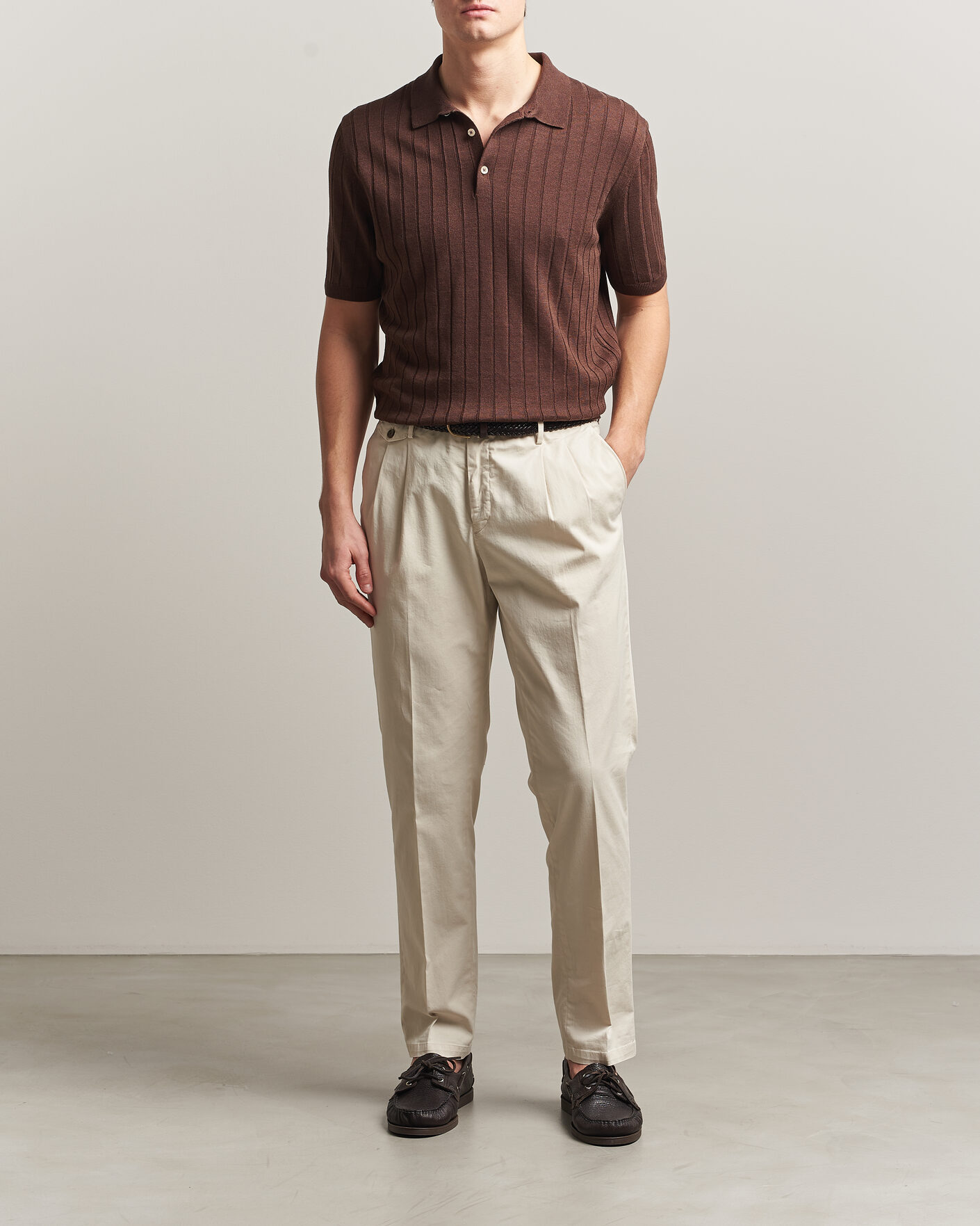 Hombres | Polos | Boglioli | Short Sleeve Knitted Rib Polo Brown