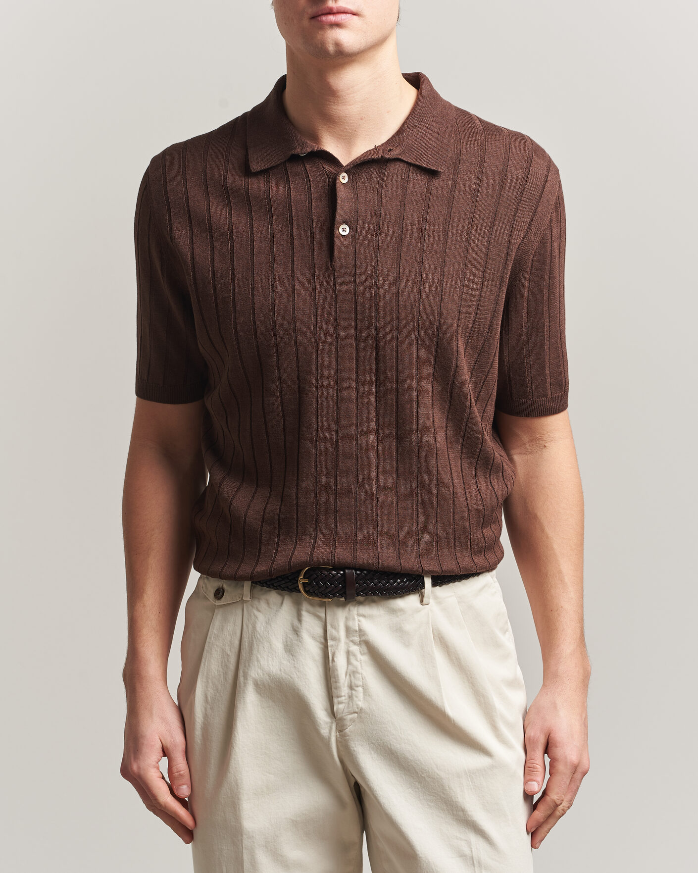 Hombres | Polos | Boglioli | Short Sleeve Knitted Rib Polo Brown