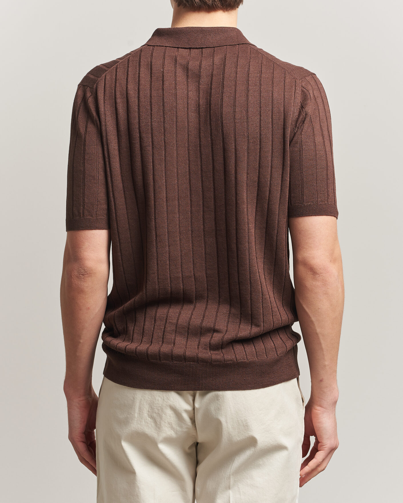 Hombres | Polos | Boglioli | Short Sleeve Knitted Rib Polo Brown