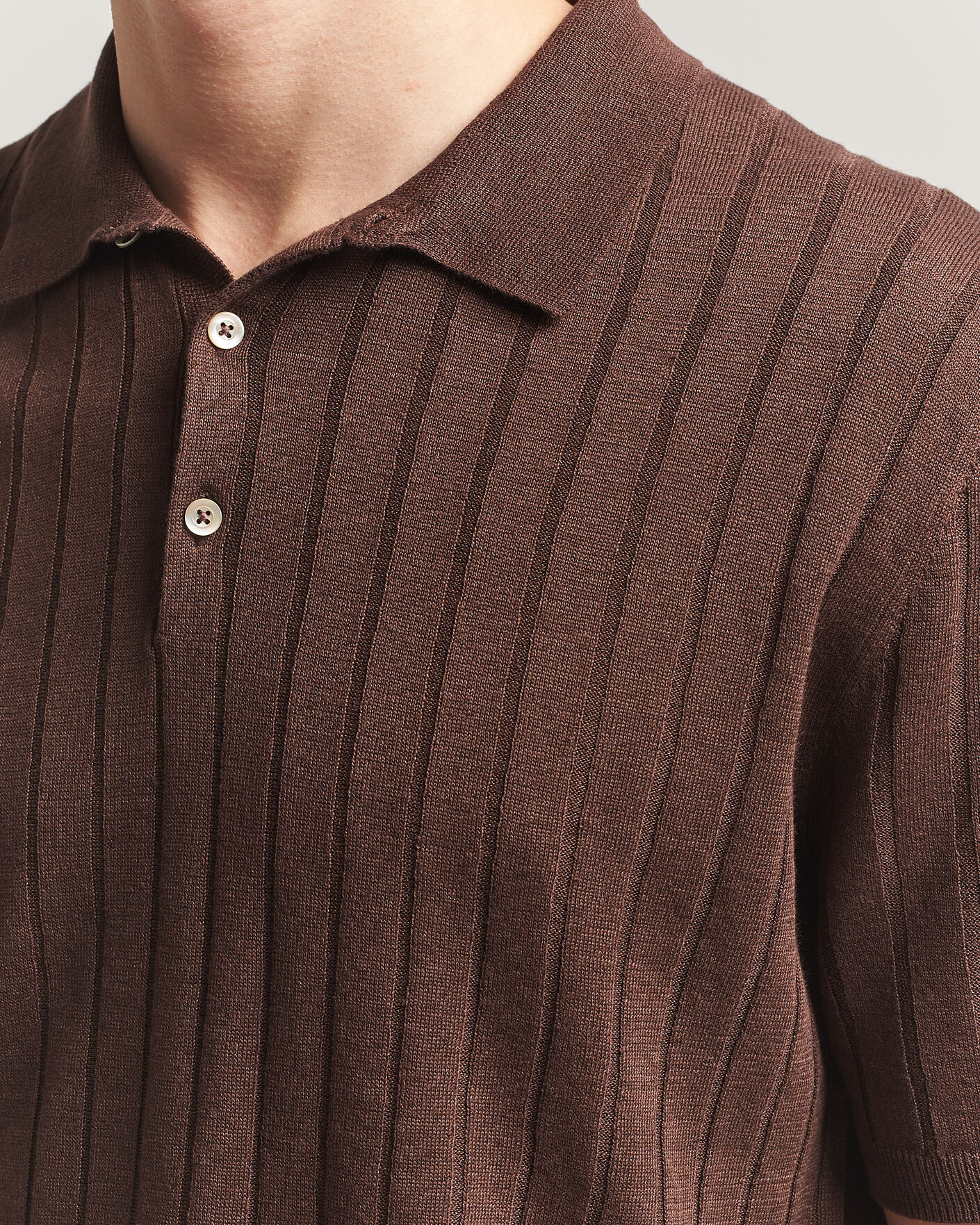 Hombres | Polos | Boglioli | Short Sleeve Knitted Rib Polo Brown