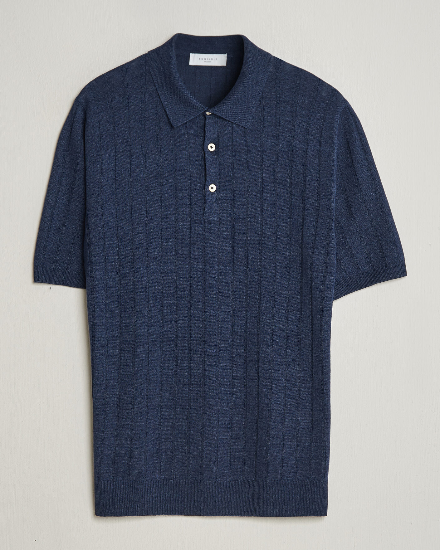 Hombres | Polos | Boglioli | Short Sleeve Knitted Rib Polo Navy