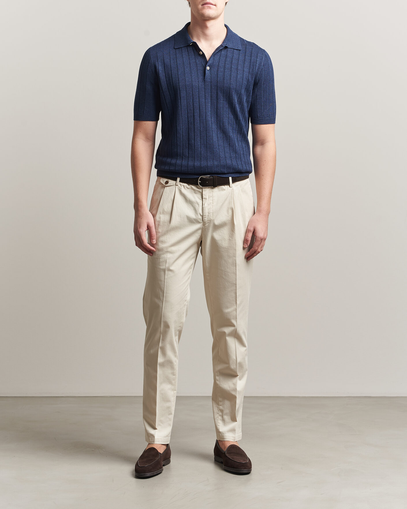 Hombres | Polos | Boglioli | Short Sleeve Knitted Rib Polo Navy