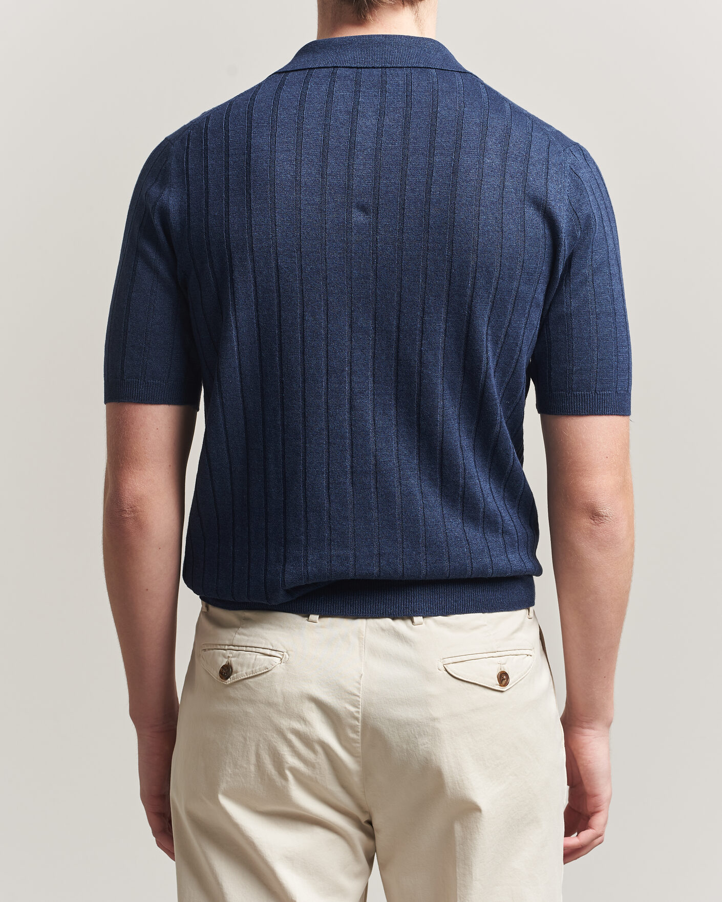 Hombres | Polos | Boglioli | Short Sleeve Knitted Rib Polo Navy