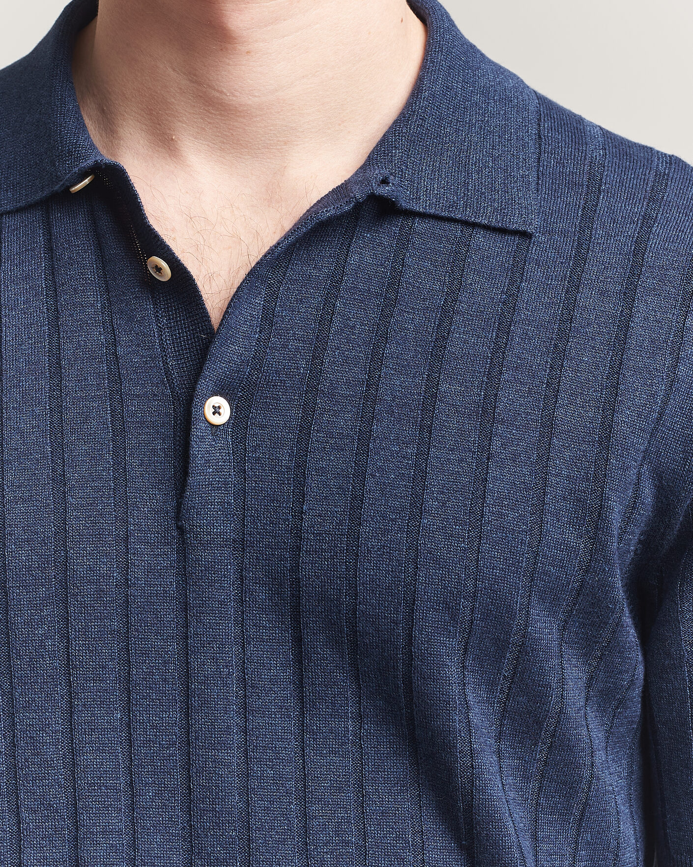 Hombres | Polos | Boglioli | Short Sleeve Knitted Rib Polo Navy
